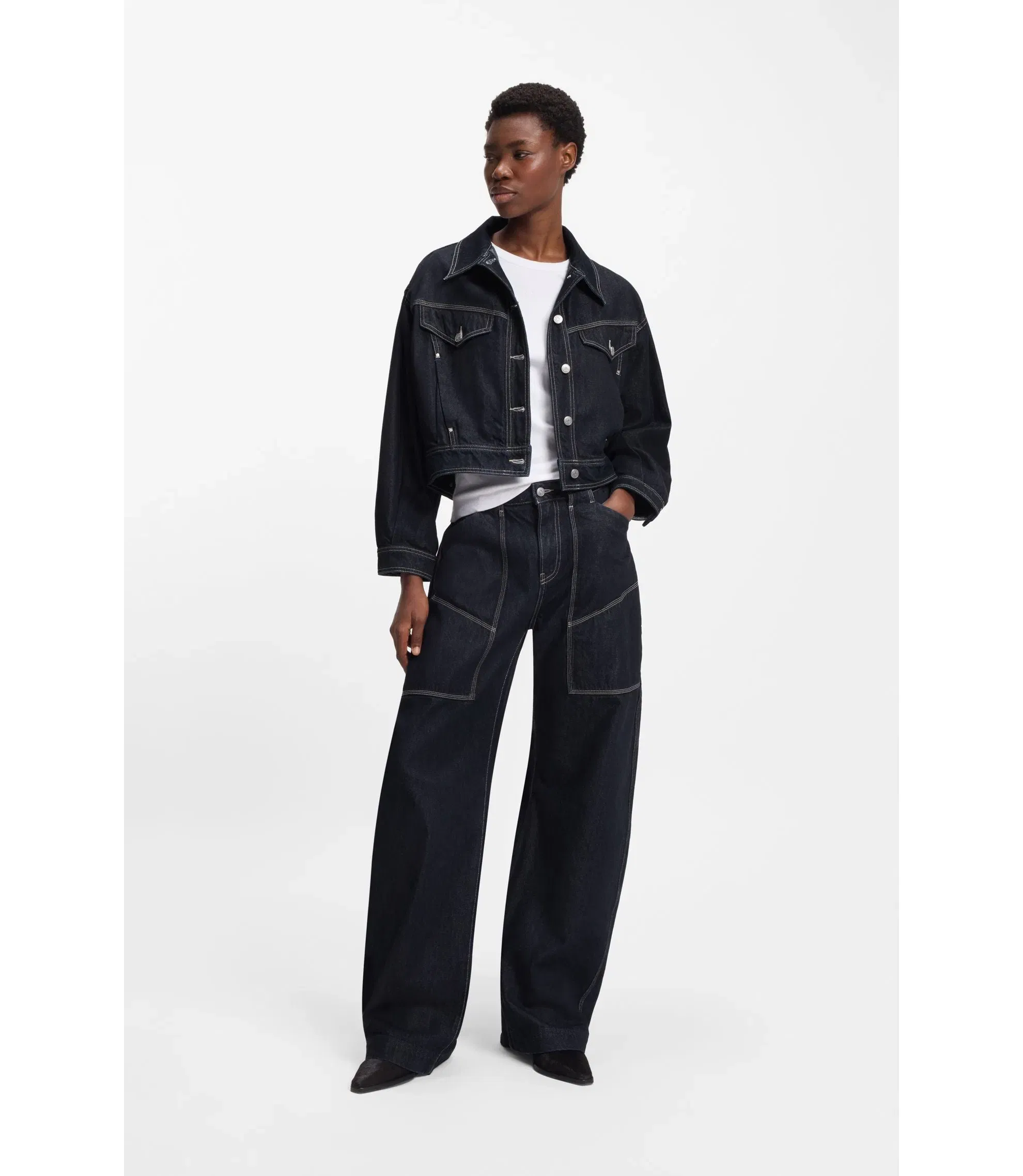 Boss Regular Fit Trucker Jacket In Rinse Washed Denim Dark Blue Women's