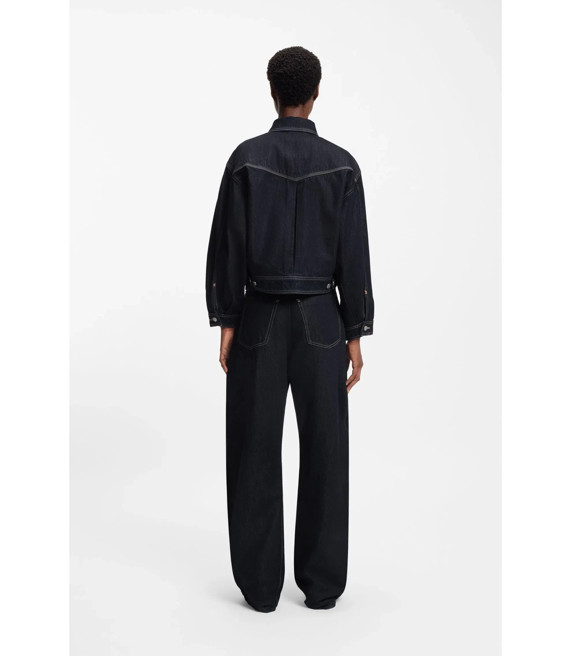 Boss Regular Fit Trucker Jacket In Rinse Washed Denim Dark Blue Women's