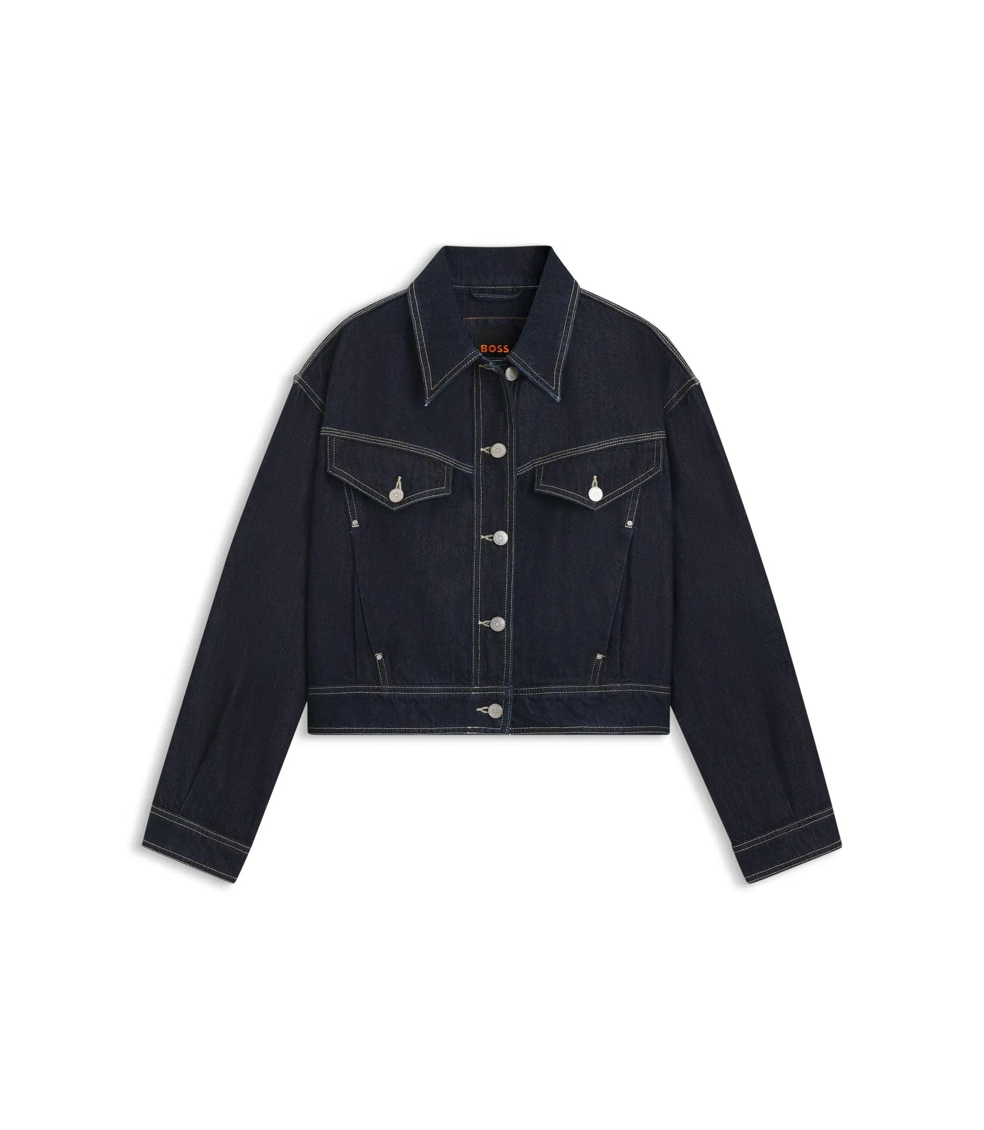 Boss Regular Fit Trucker Jacket In Rinse Washed Denim Dark Blue Women's