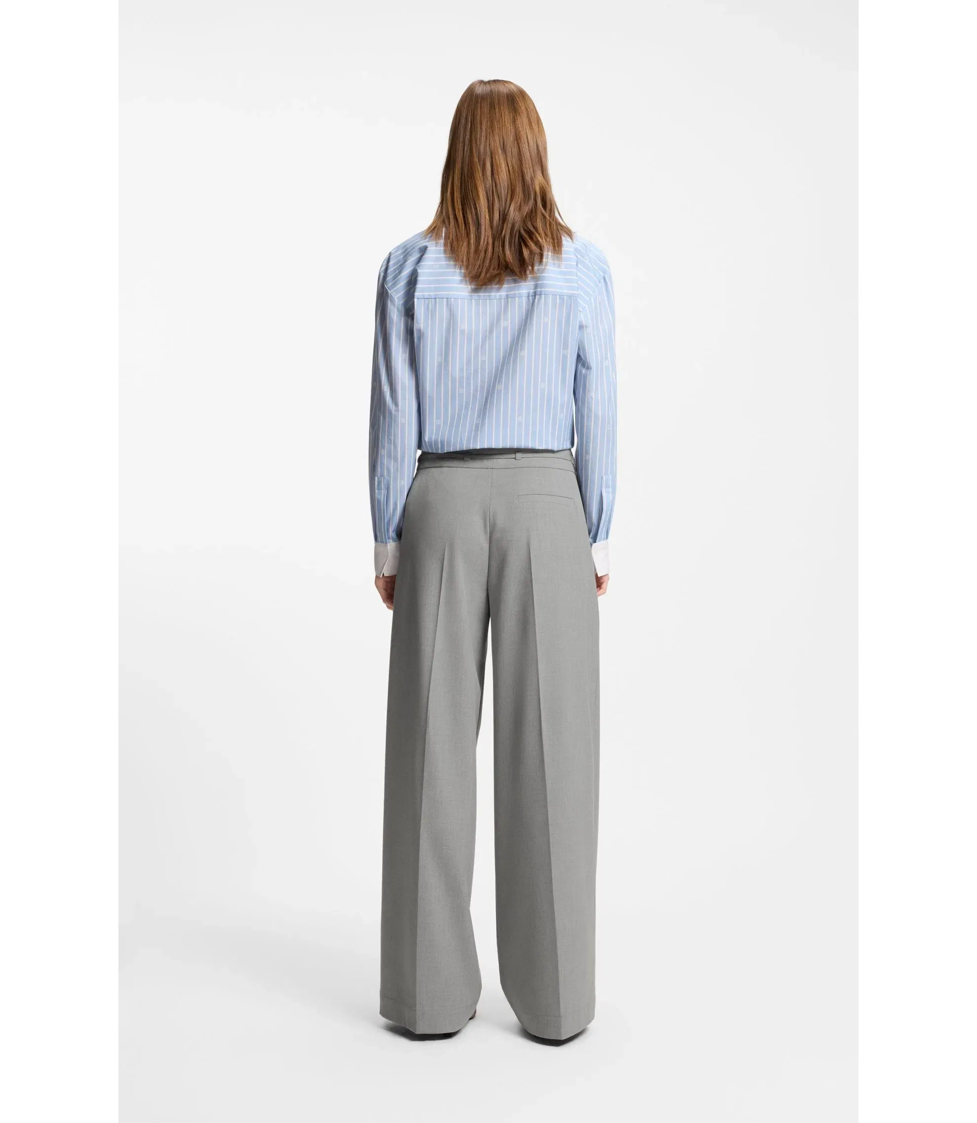 Hugo Regular Fit Trousers With Wide Leg Light Grey Women's