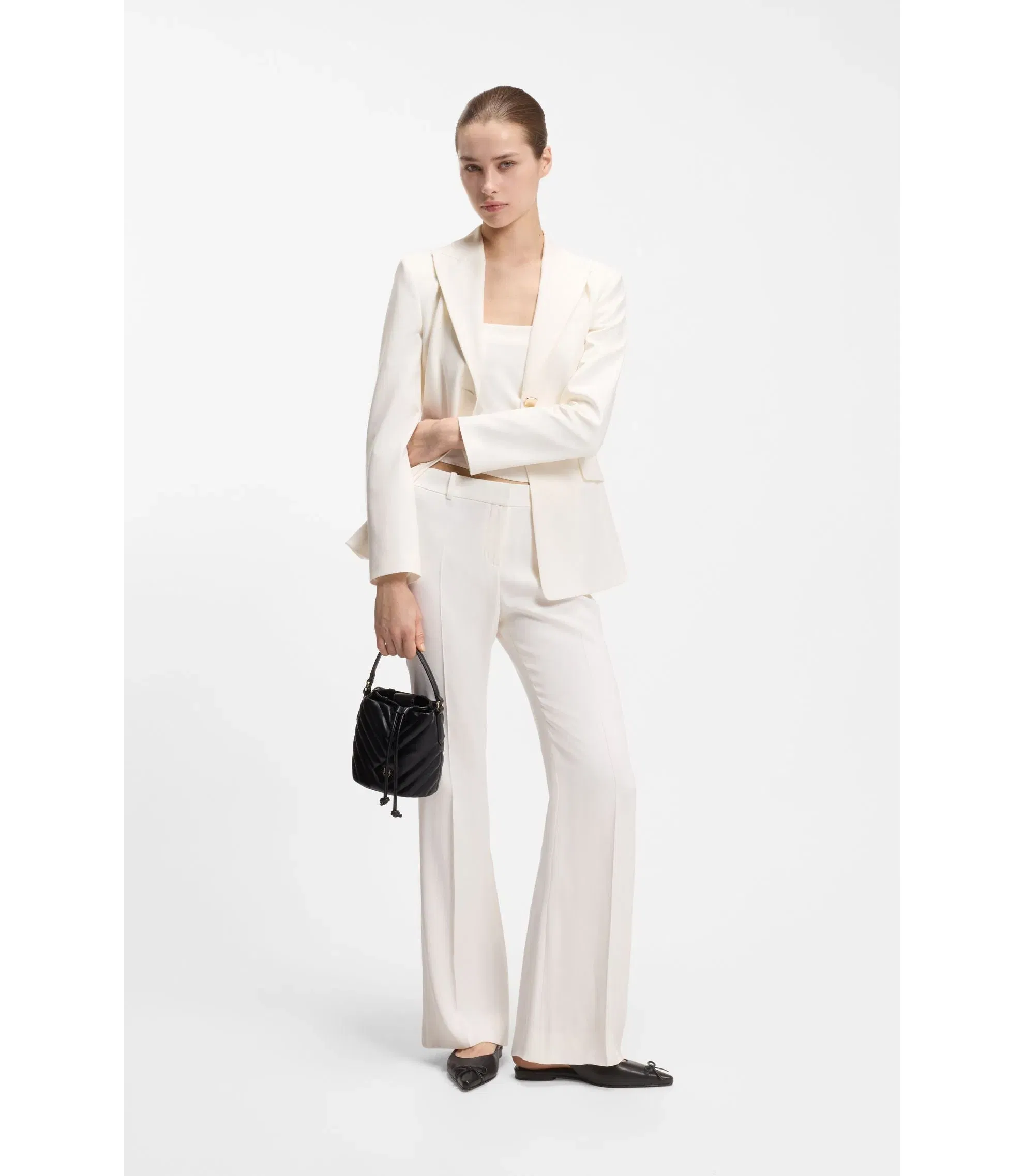 Hugo Regular Fit Trousers With Kick Flare White Women's