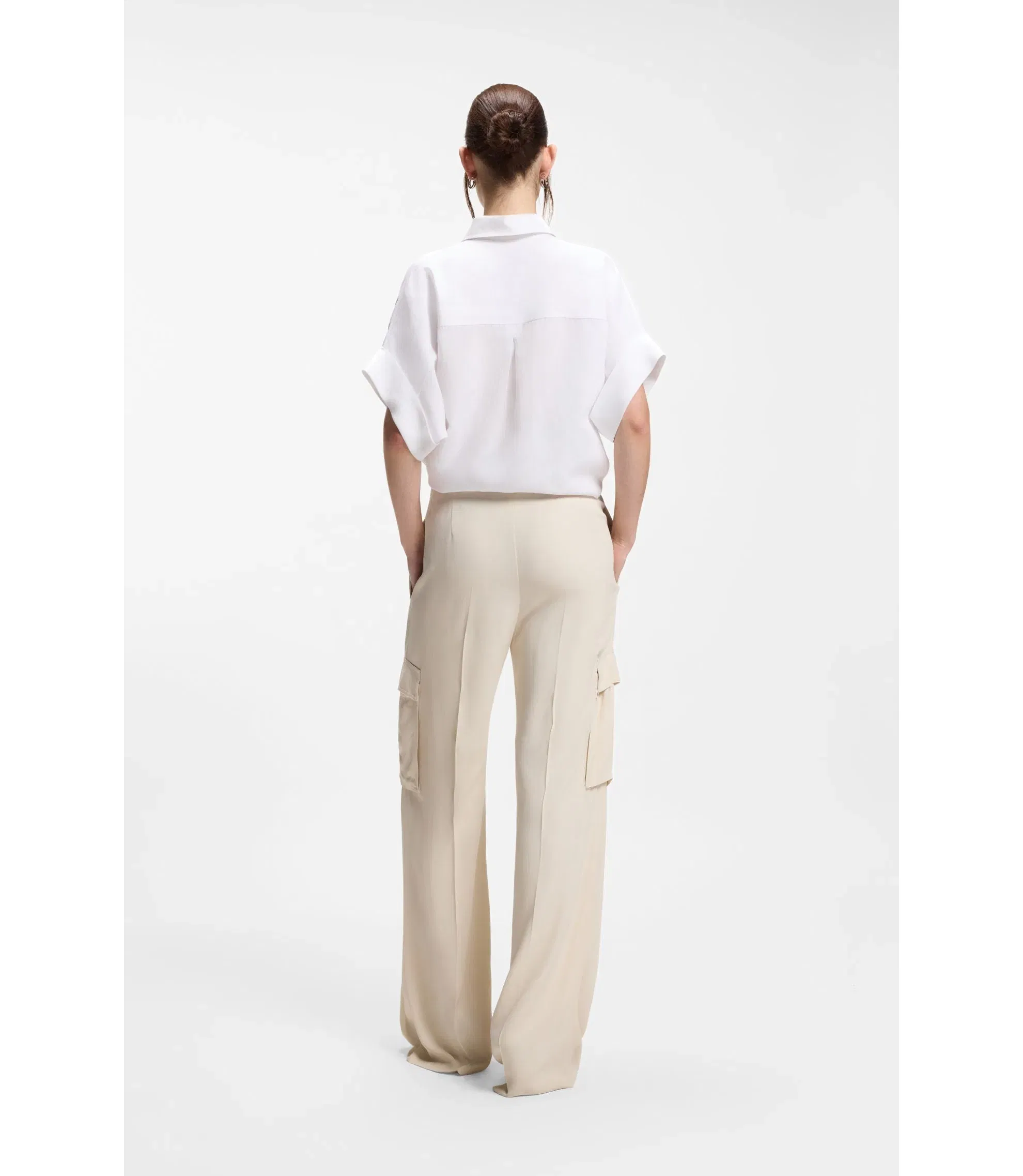 Boss Regular Fit Trousers With Cargo Pockets White Women's