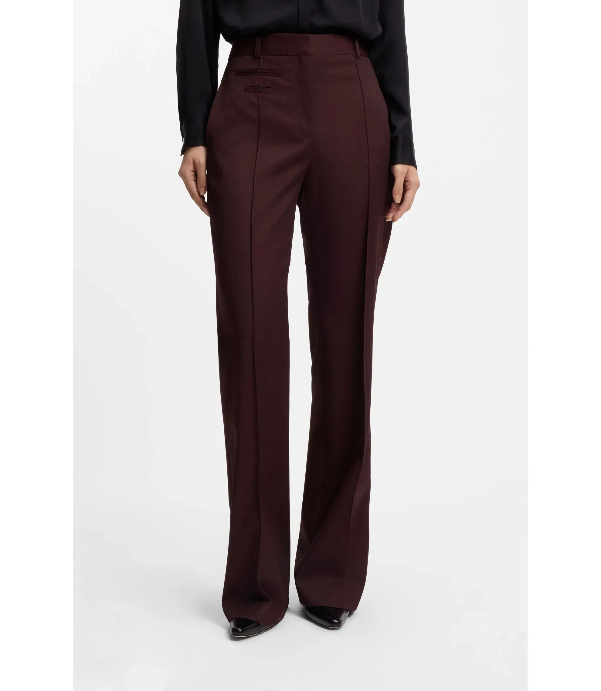 Boss Regular Fit Trousers In Virgin Wool Twill Dark Purple Women's