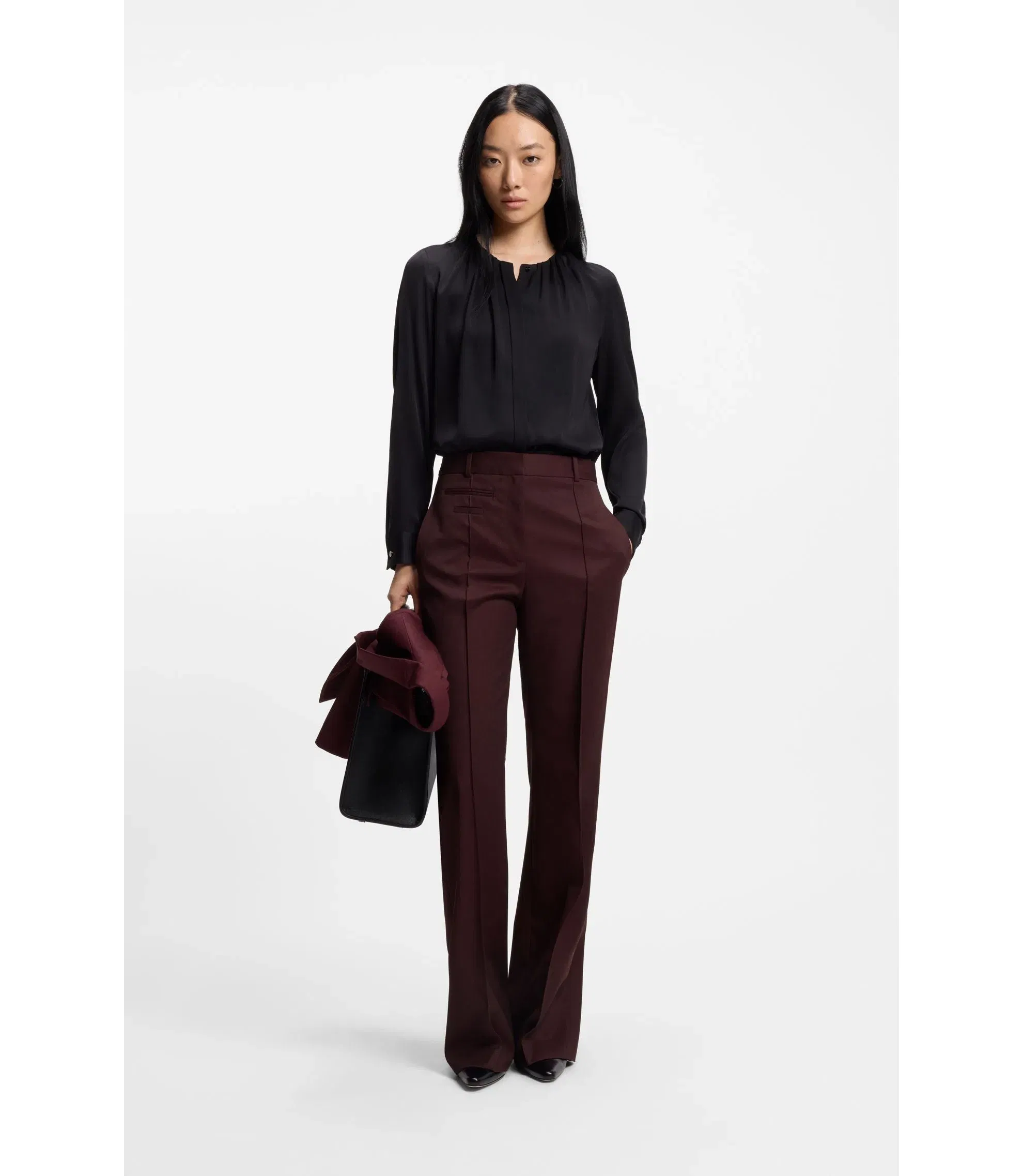 Boss Regular Fit Trousers In Virgin Wool Twill Dark Purple Women's