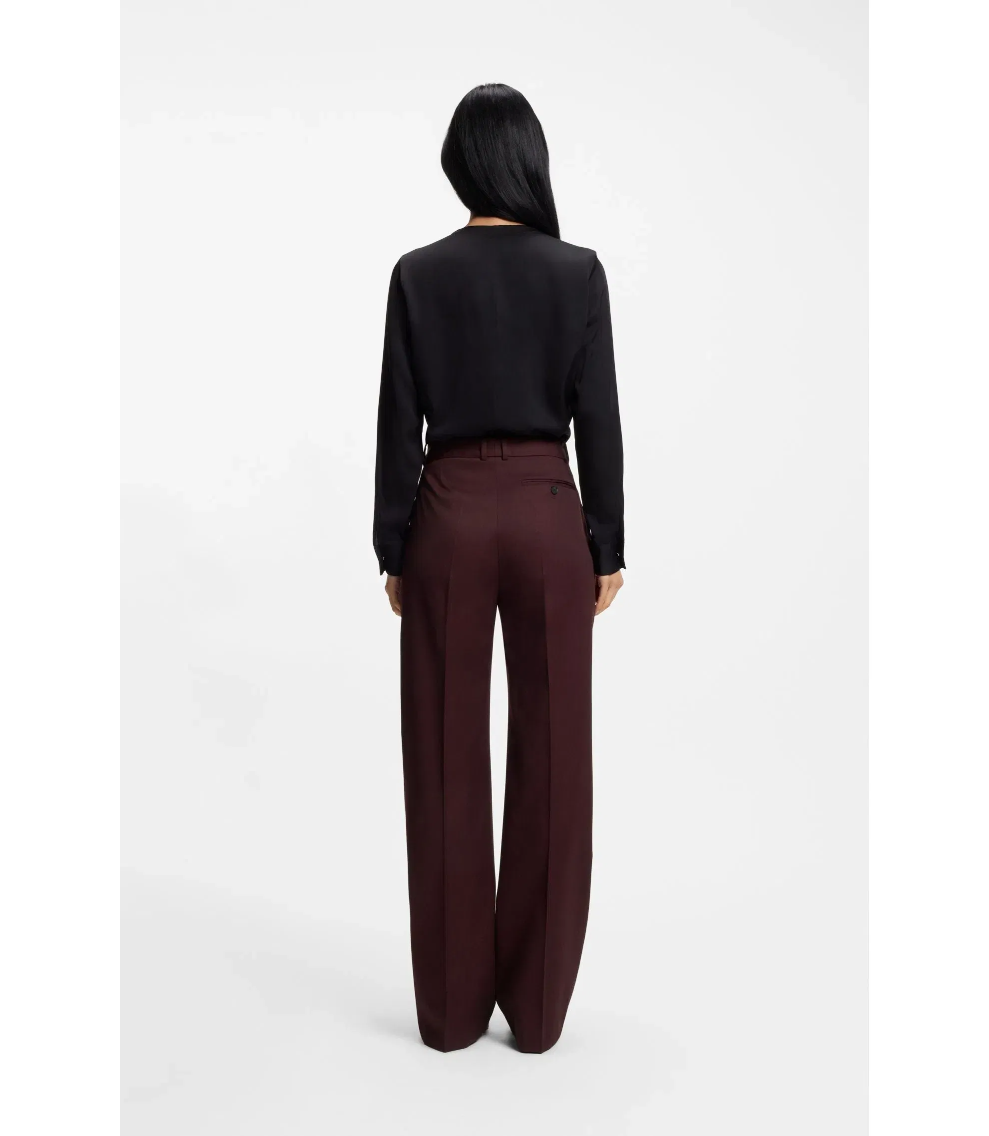 Boss Regular Fit Trousers In Virgin Wool Twill Dark Purple Women's