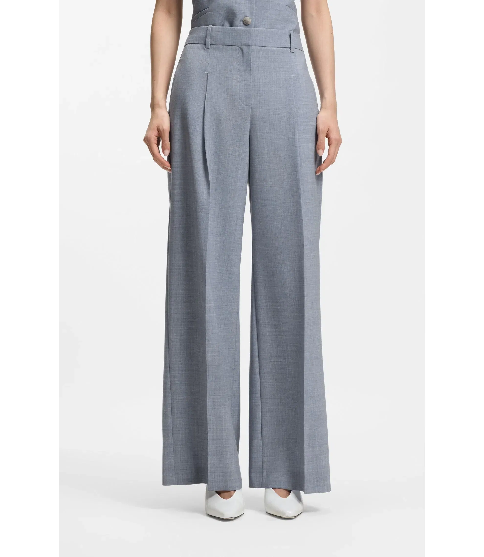 Boss Regular Fit Trousers In Virgin Wool Light Blue Women's