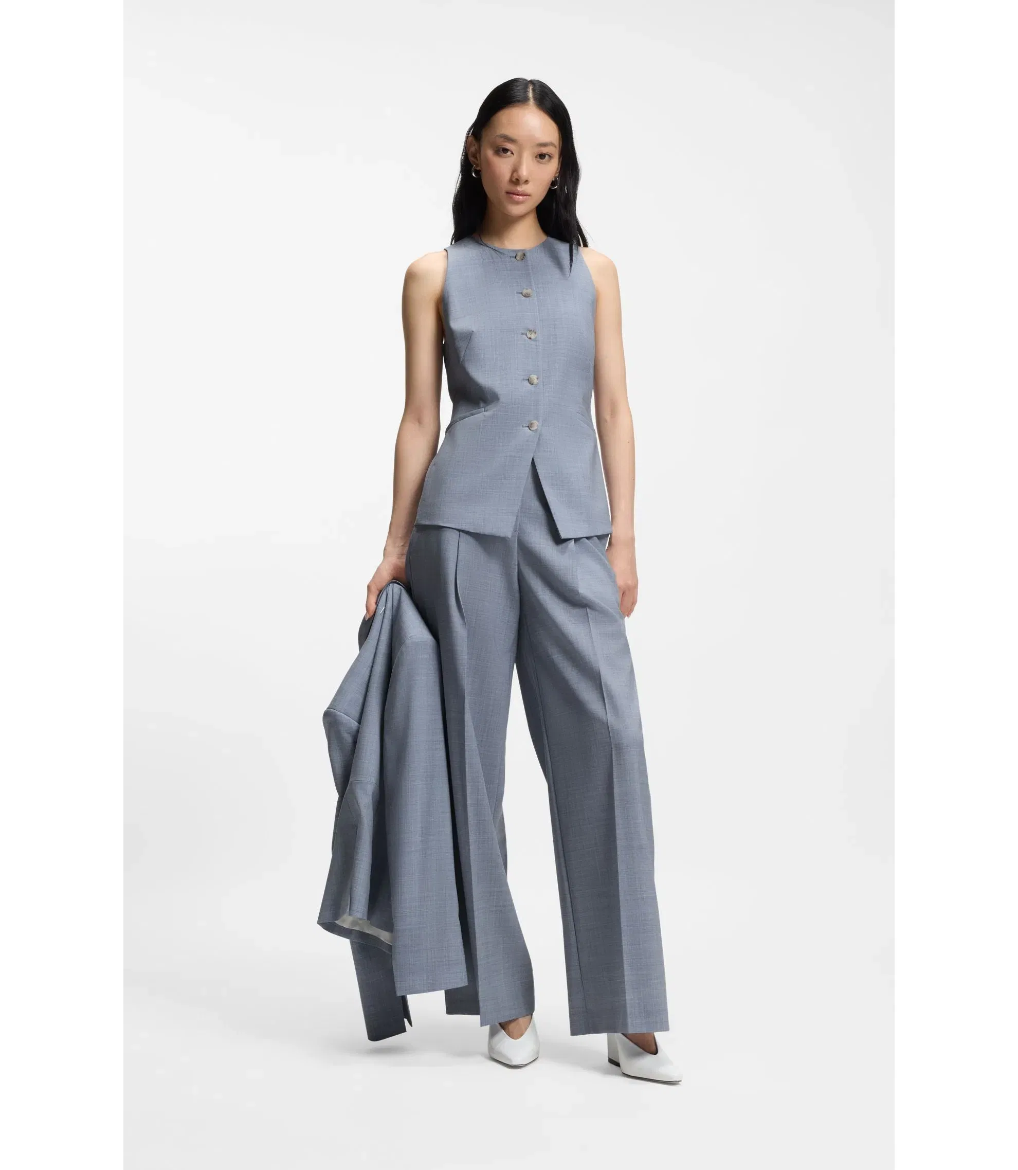 Boss Regular Fit Trousers In Virgin Wool Light Blue Women's