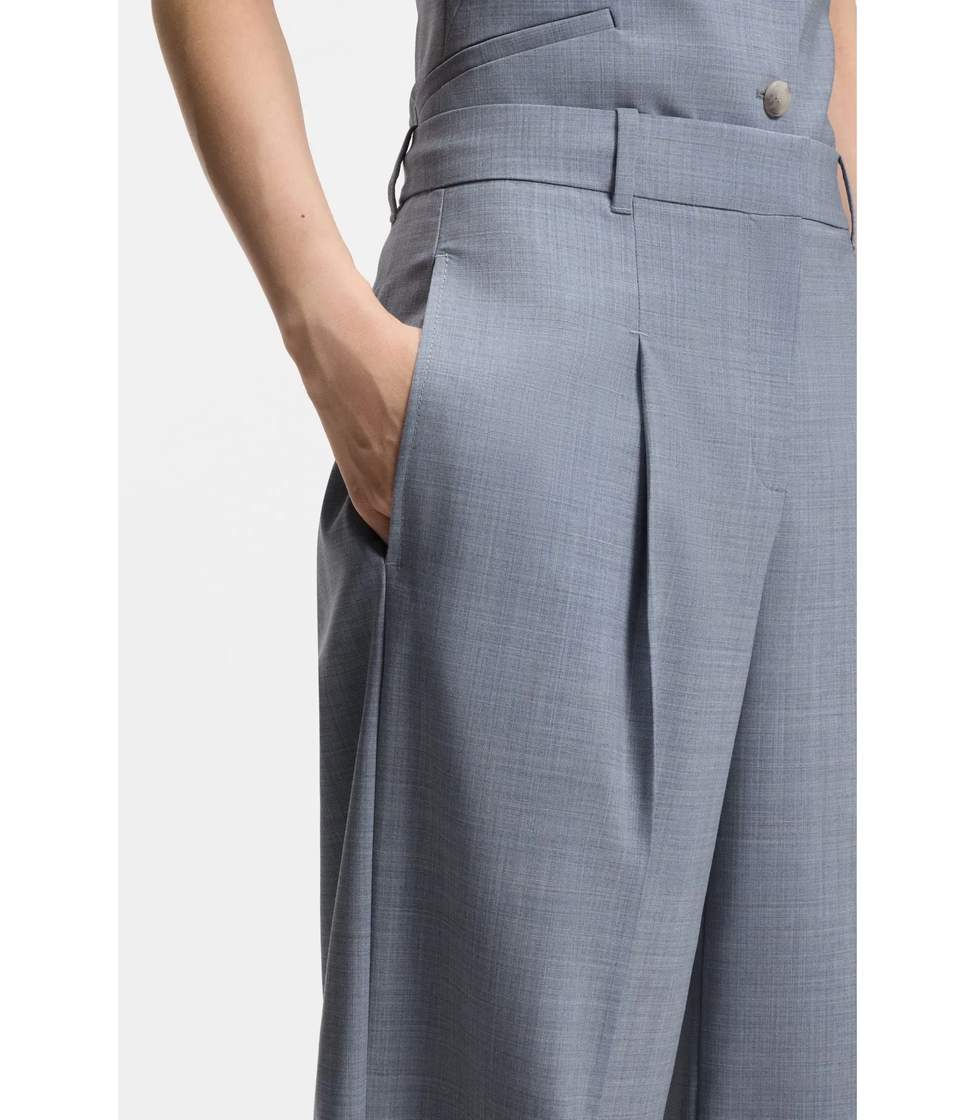 Boss Regular Fit Trousers In Virgin Wool Light Blue Women's