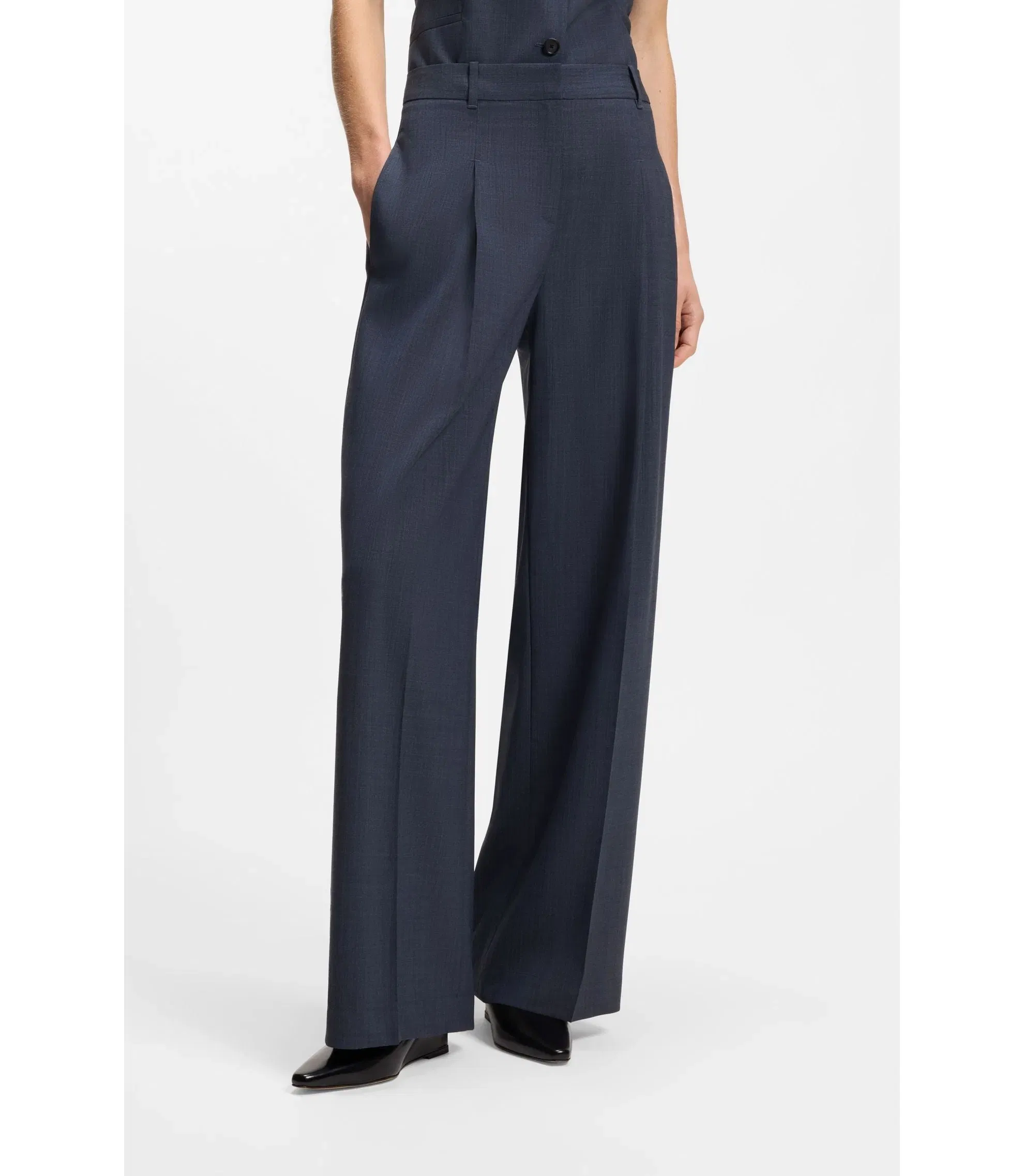 Boss Regular Fit Trousers In Virgin Wool Dark Blue Women's