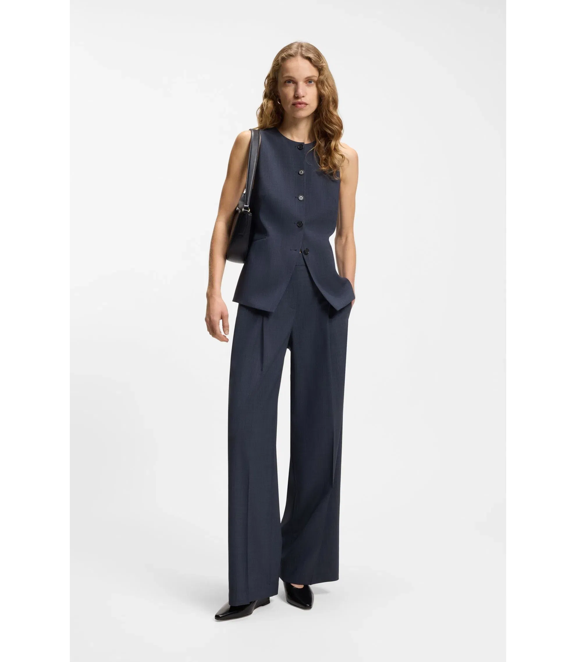Boss Regular Fit Trousers In Virgin Wool Dark Blue Women's