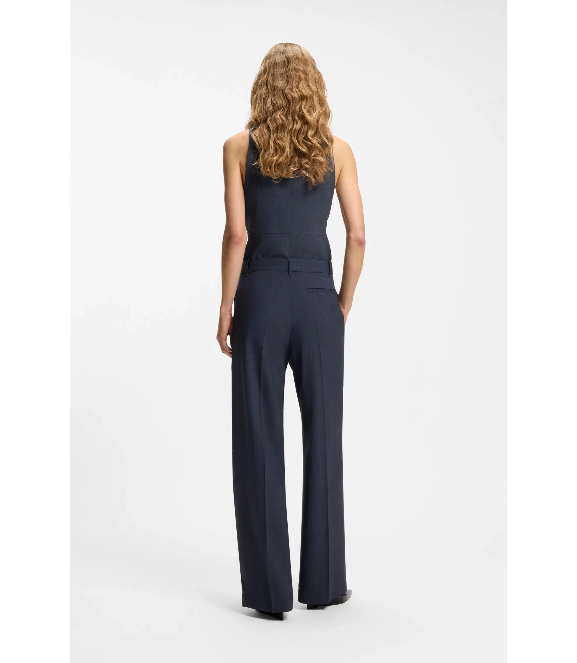Boss Regular Fit Trousers In Virgin Wool Dark Blue Women's