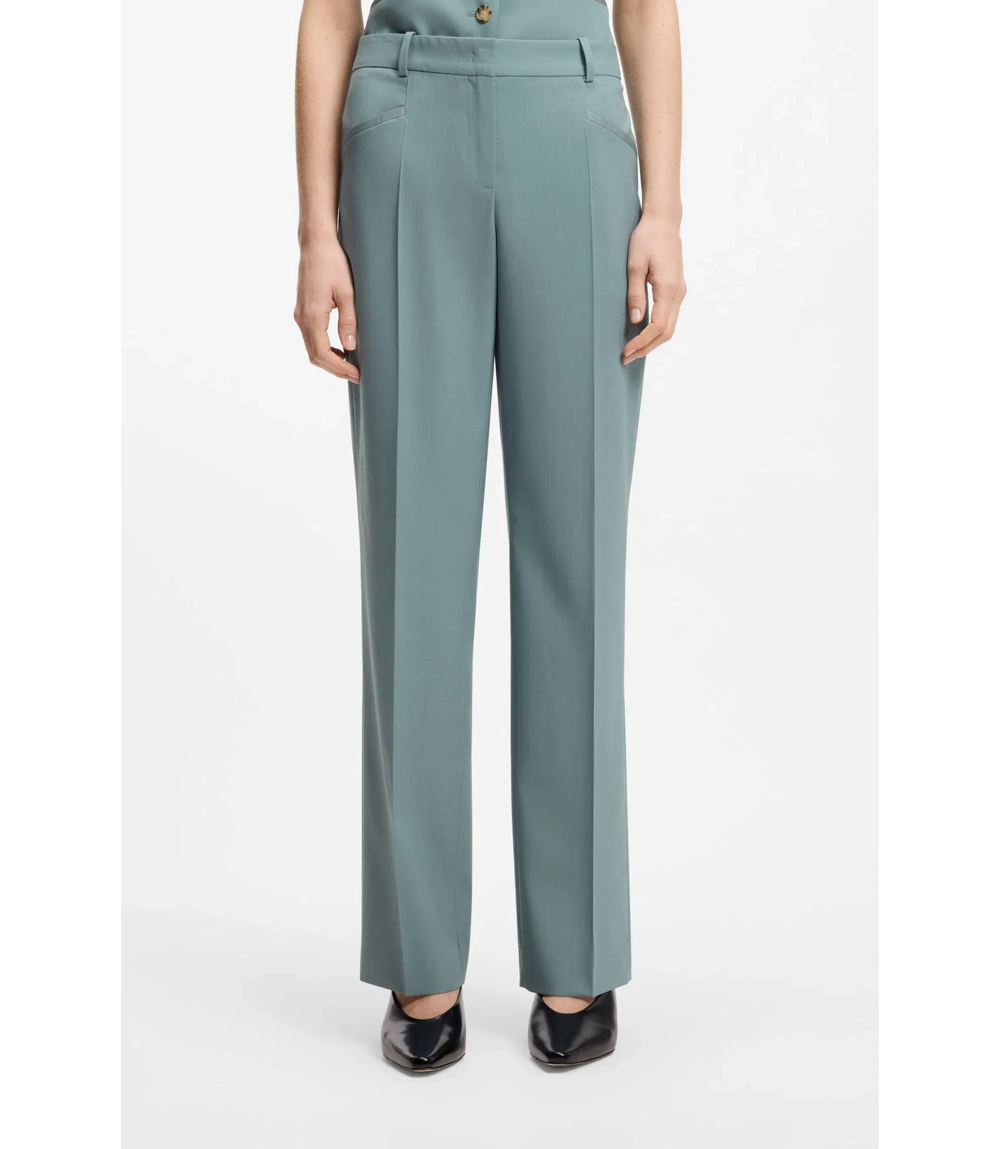 Boss Regular Fit Trousers In Virgin Wool Blue Women's
