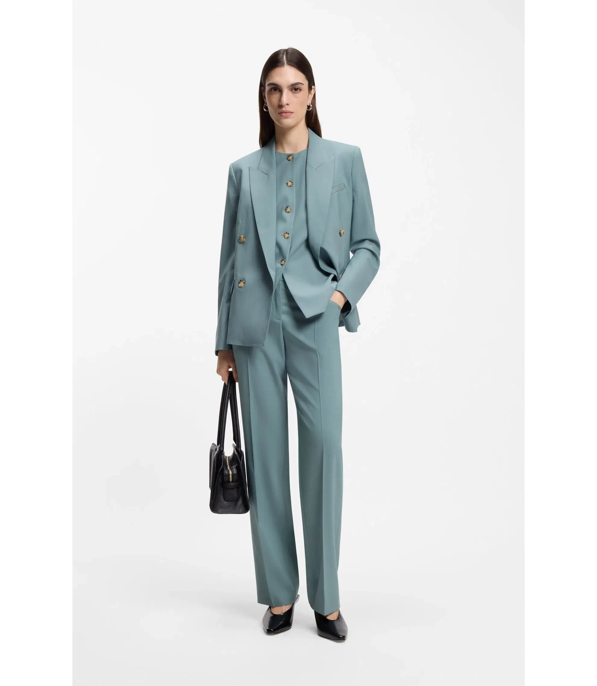 Boss Regular Fit Trousers In Virgin Wool Blue Women's