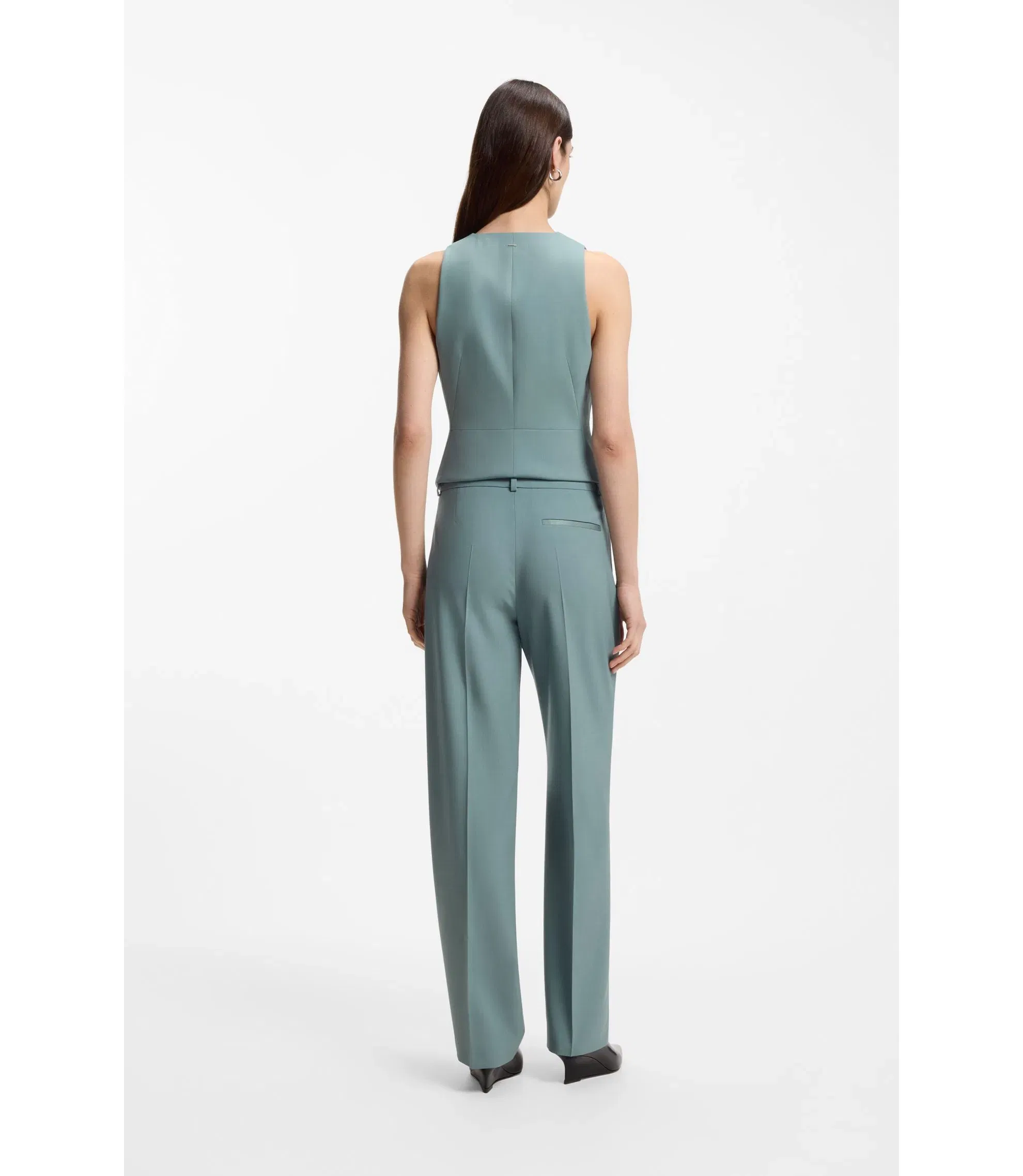 Boss Regular Fit Trousers In Virgin Wool Blue Women's
