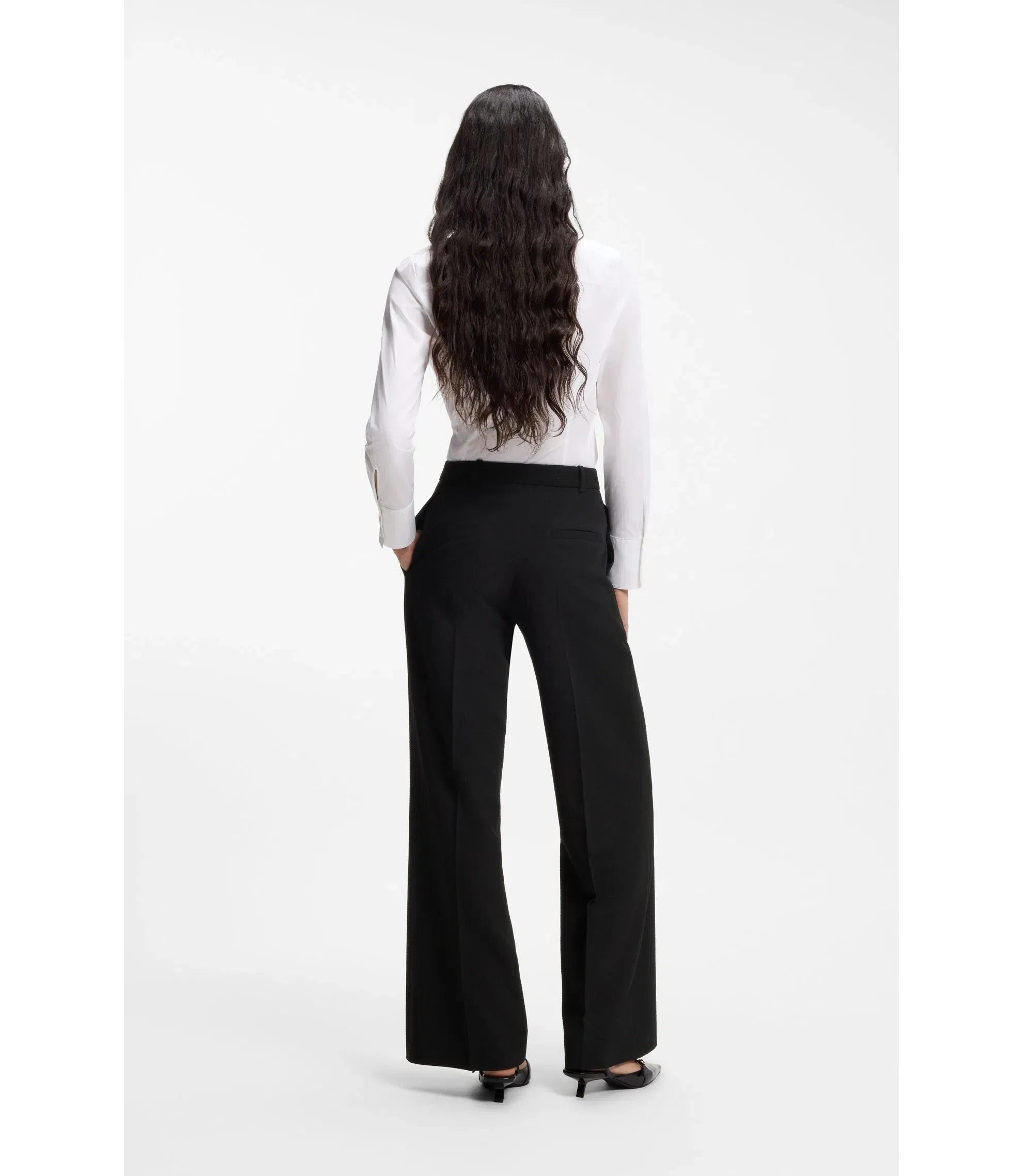 Hugo Regular Fit Trousers In Stretch Seersucker Black Women's