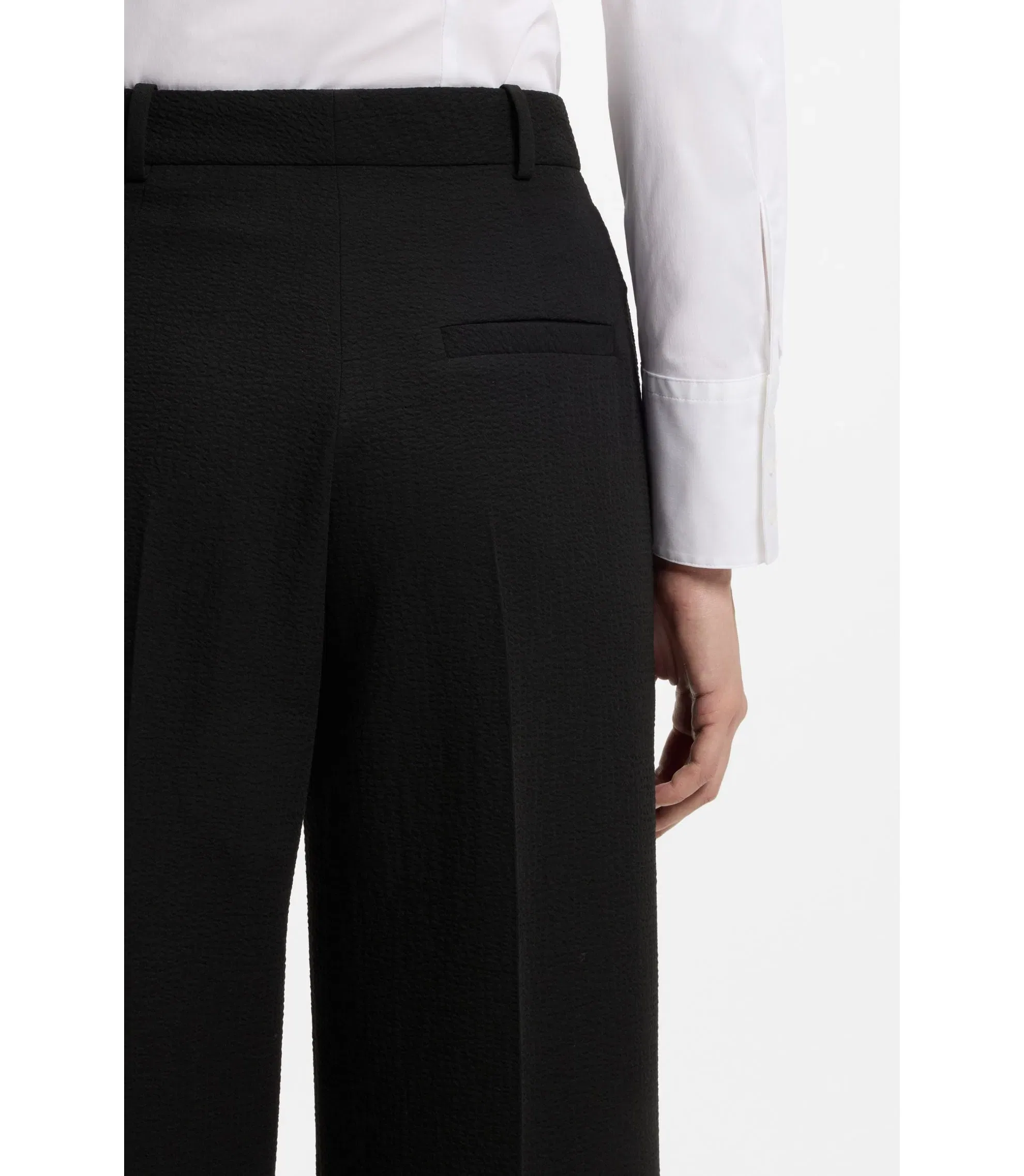 Hugo Regular Fit Trousers In Stretch Seersucker Black Women's