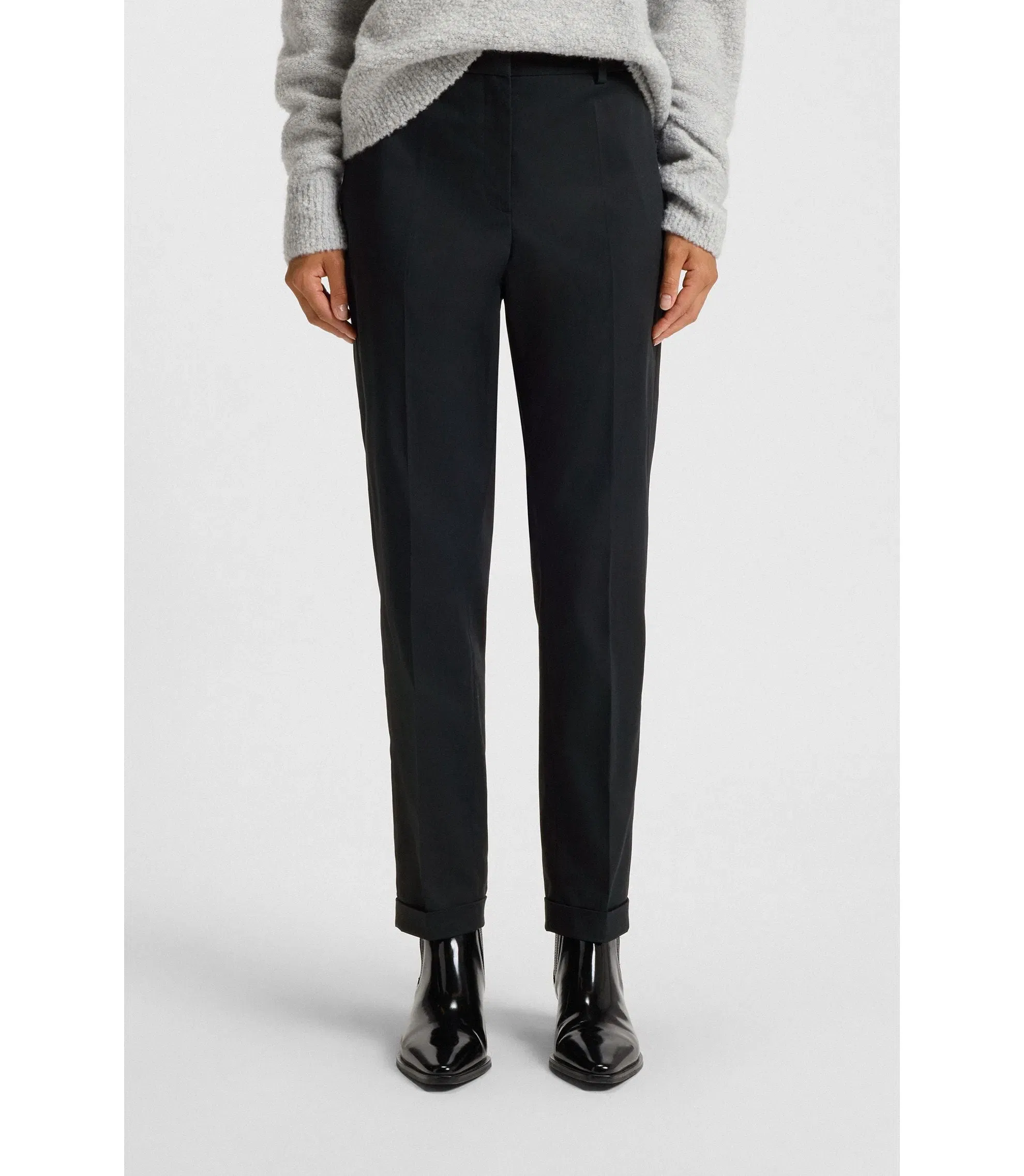 Boss Regular Fit Trousers In Stretch Cotton Twill Dark Blue Women's