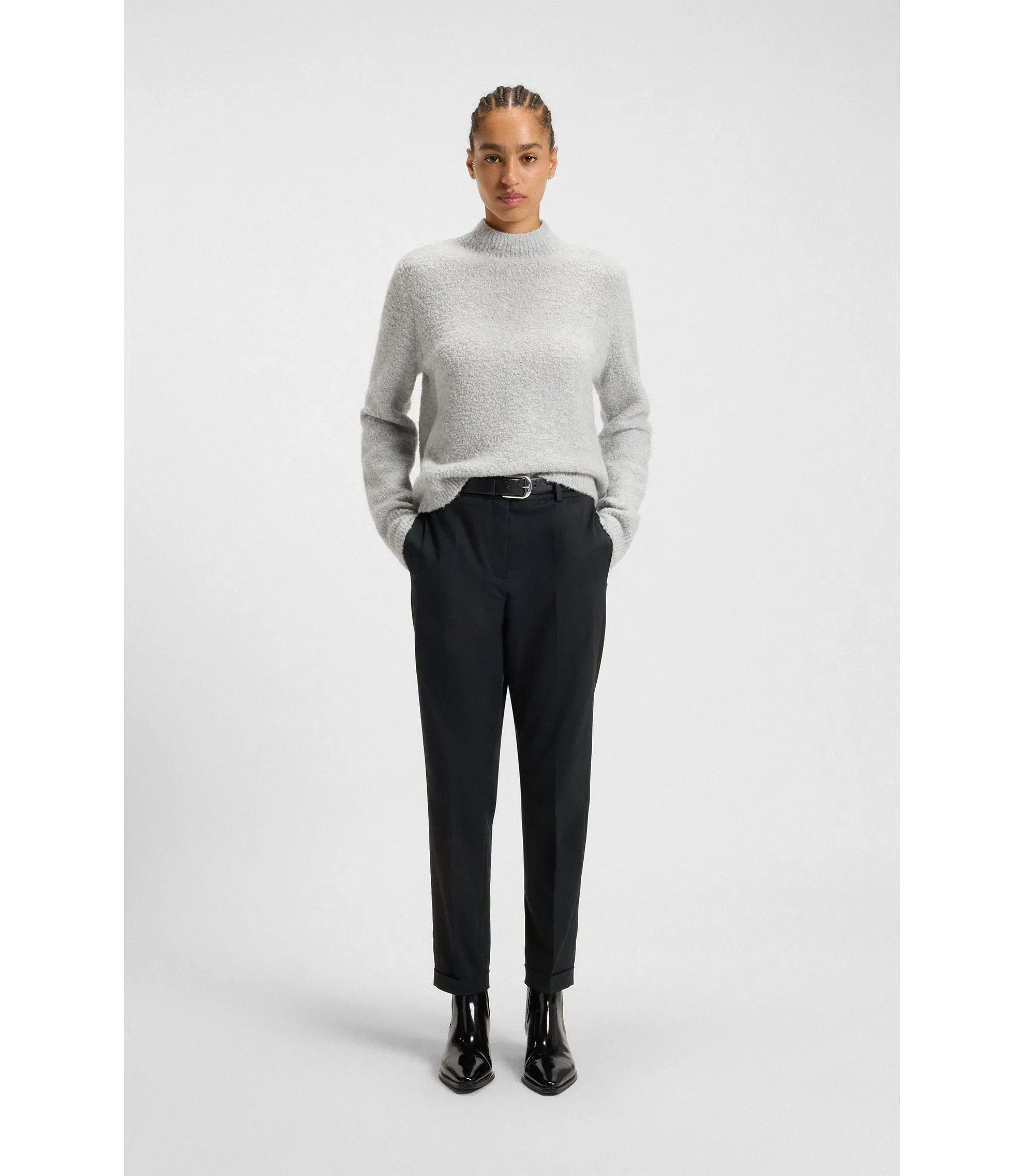 Boss Regular Fit Trousers In Stretch Cotton Twill Dark Blue Women's