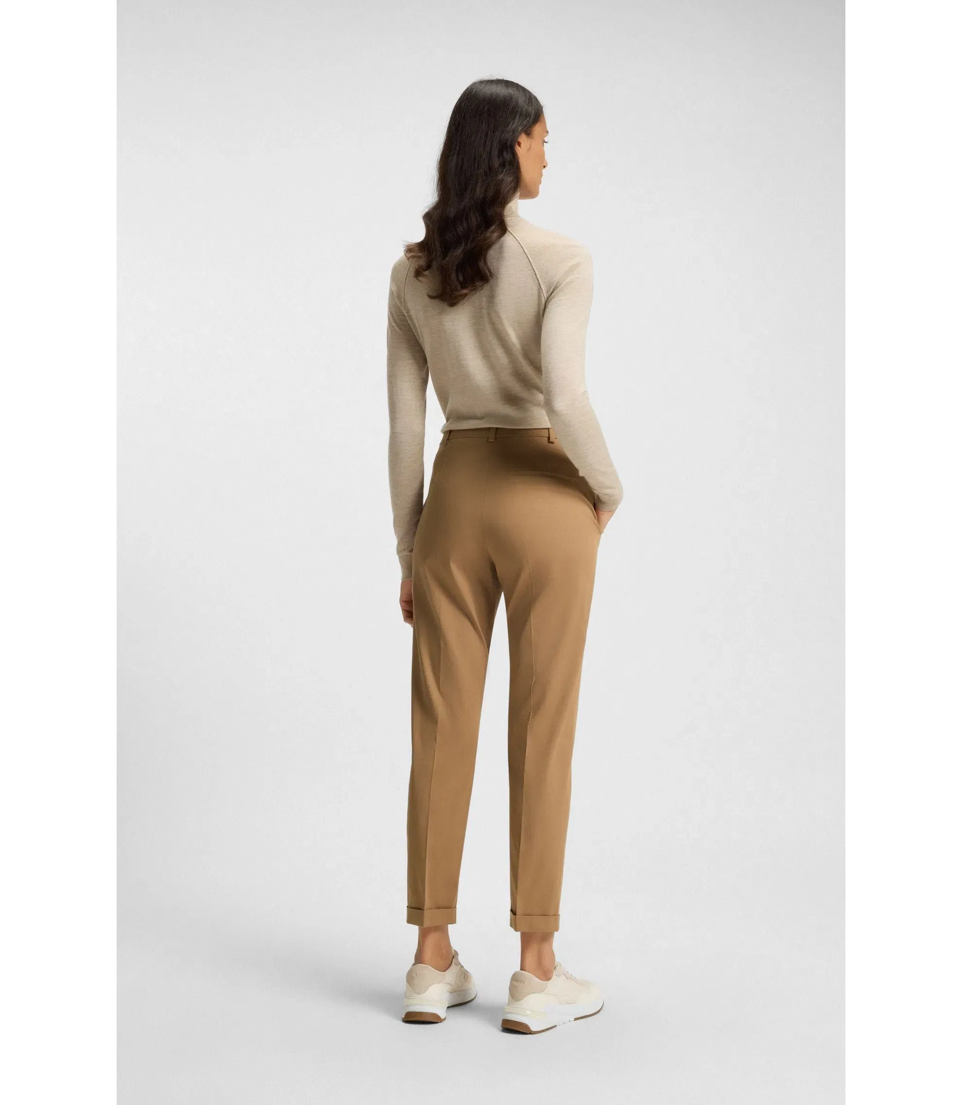 Boss Regular Fit Trousers In Stretch Cotton Twill Beige Women's