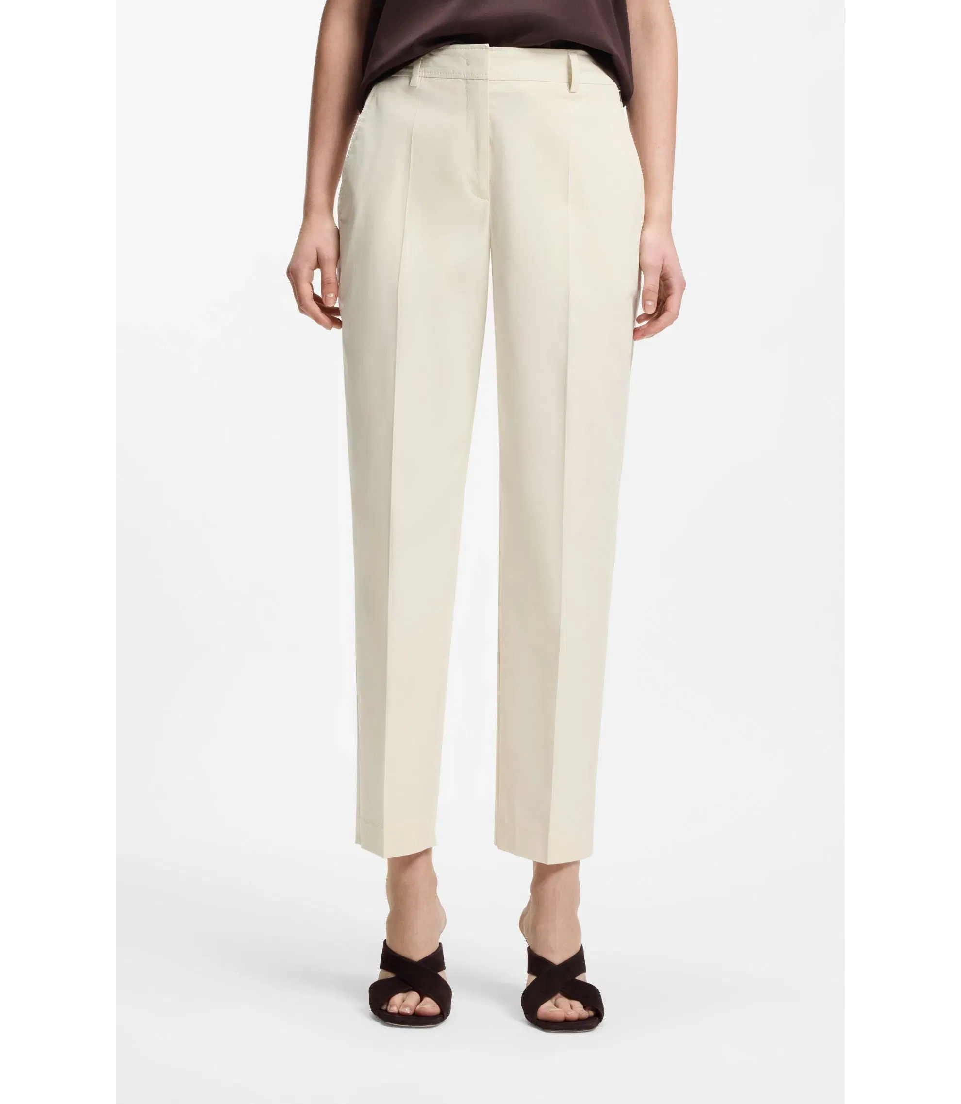 Boss Regular Fit Trousers In Stretch Cotton White Women's