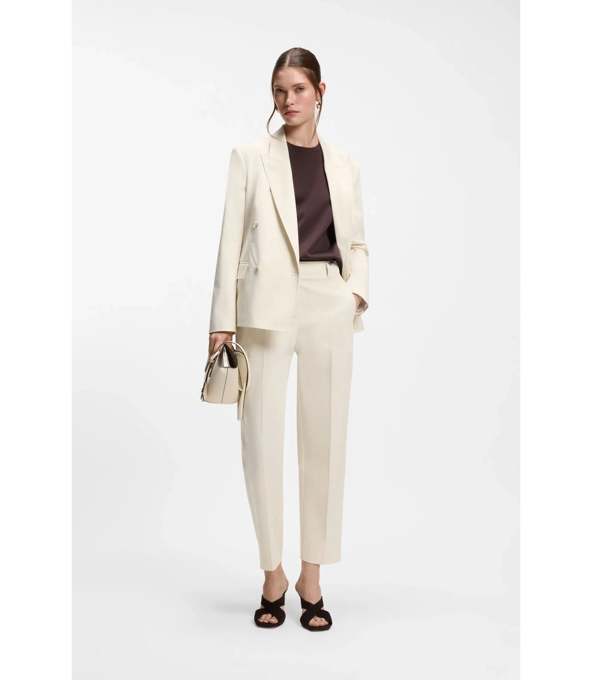 Boss Regular Fit Trousers In Stretch Cotton White Women's