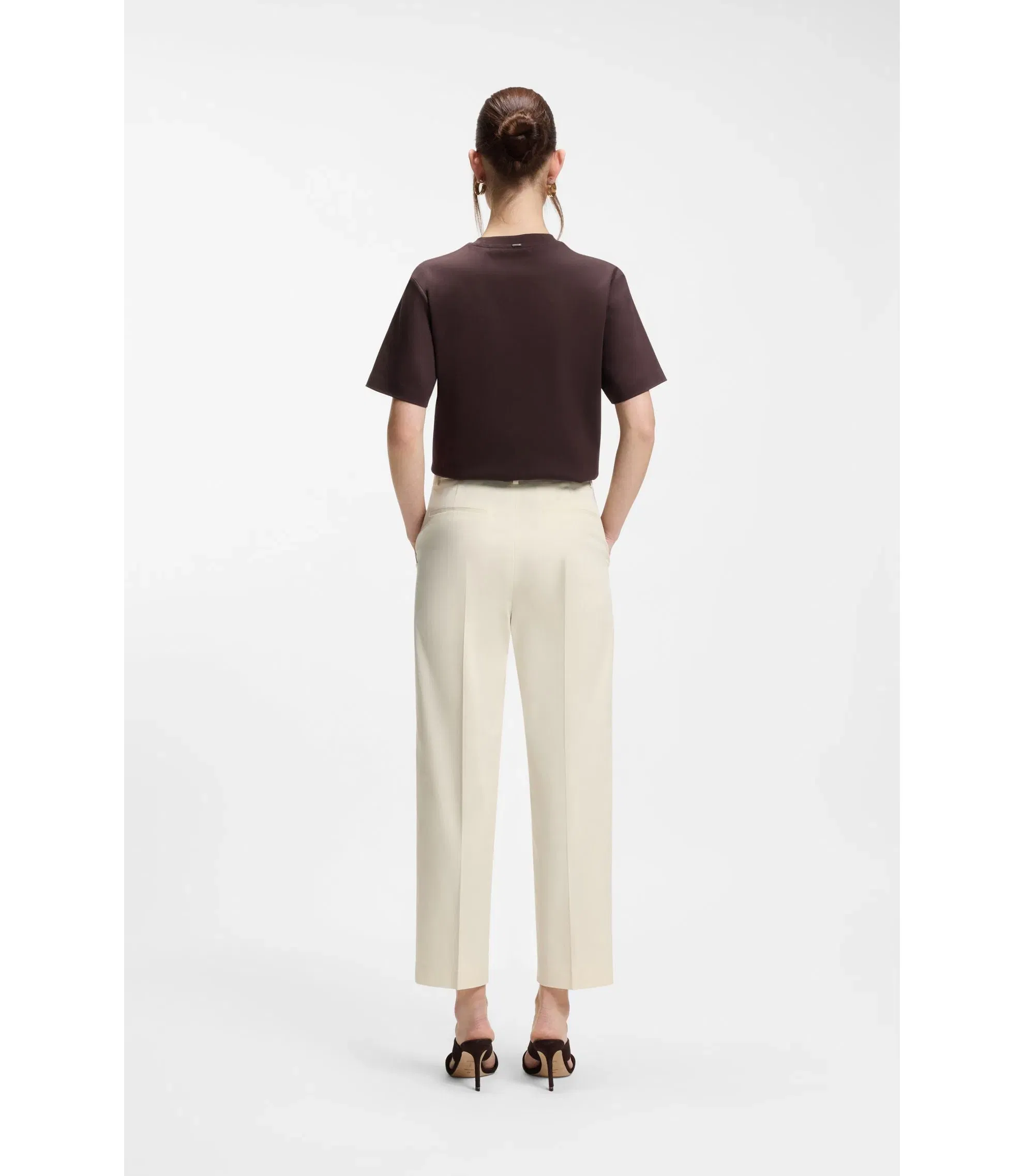 Boss Regular Fit Trousers In Stretch Cotton White Women's