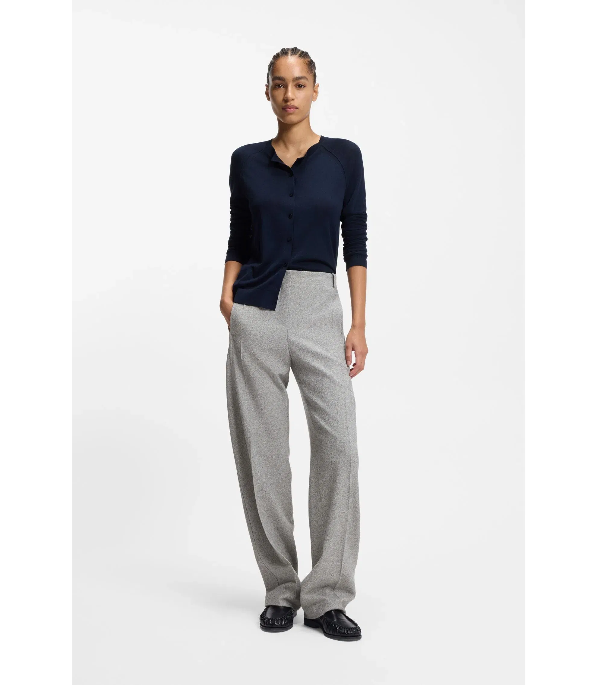 Boss Regular Fit Trousers In Sharkskin Twill Silver Women's