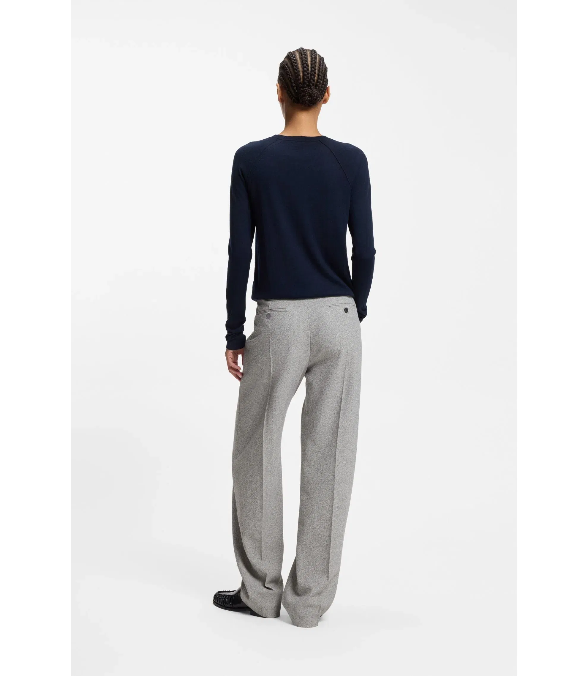 Boss Regular Fit Trousers In Sharkskin Twill Silver Women's