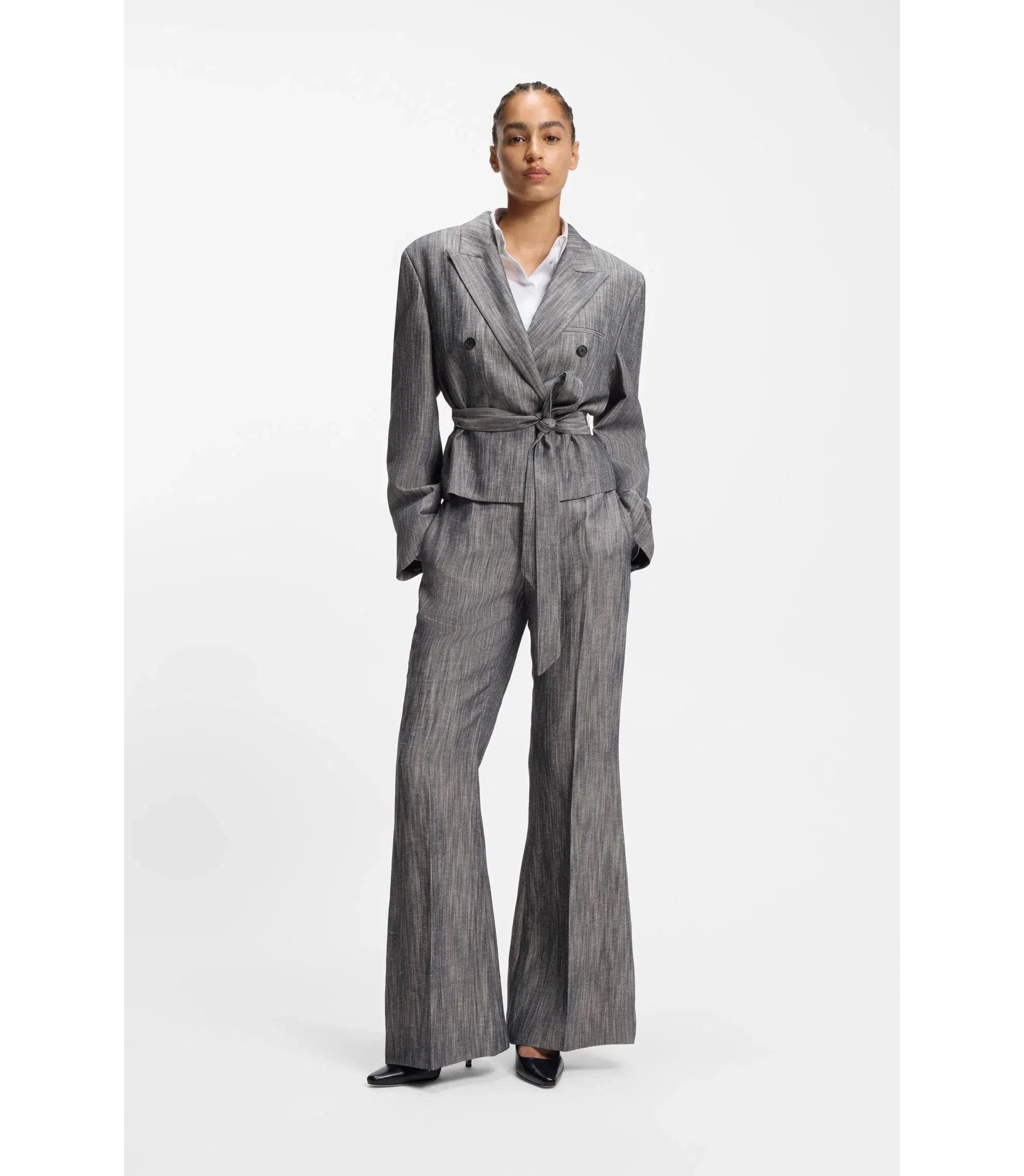 Boss Regular Fit Trousers In Melange Denim Patterned Women's