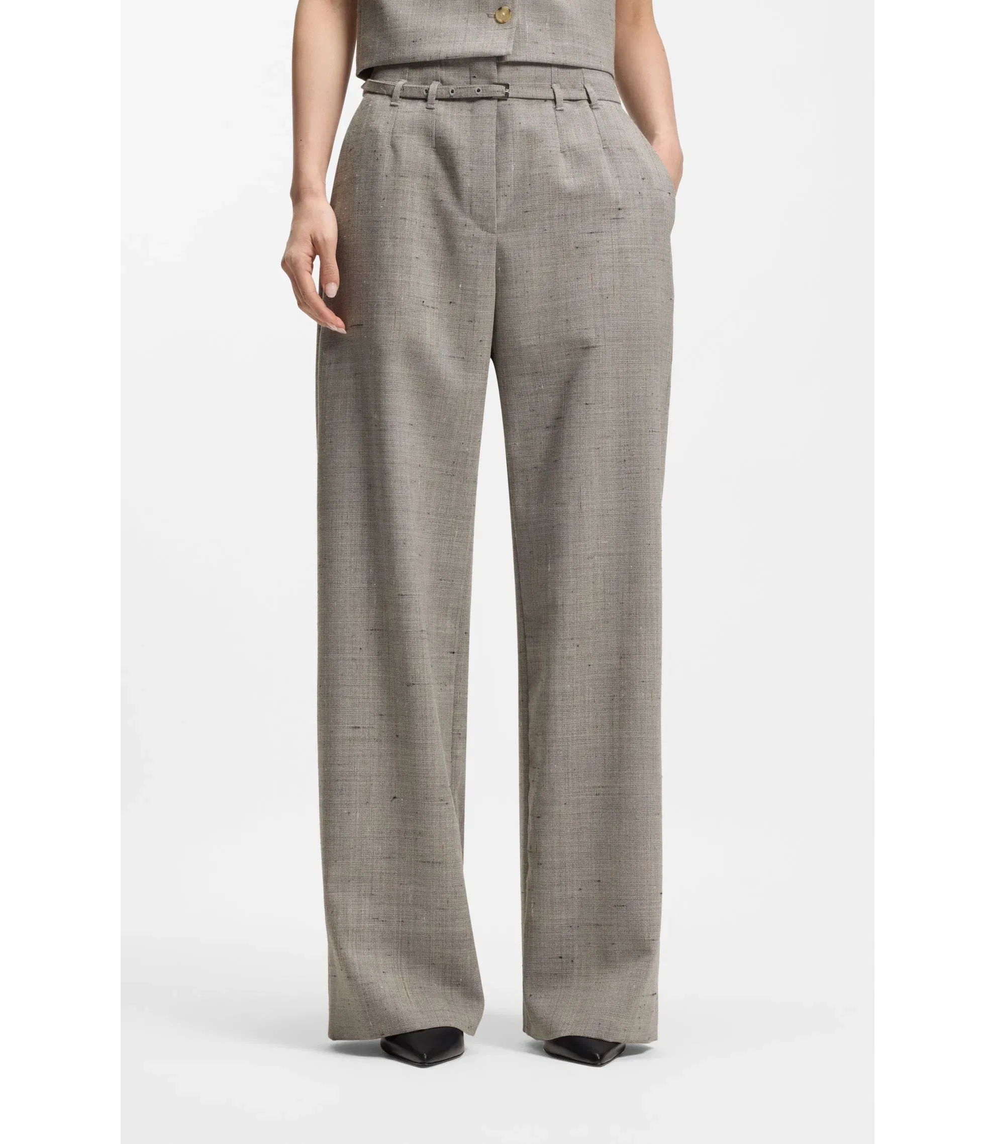 Boss Regular Fit Trousers In A Wool Blend Patterned Women's