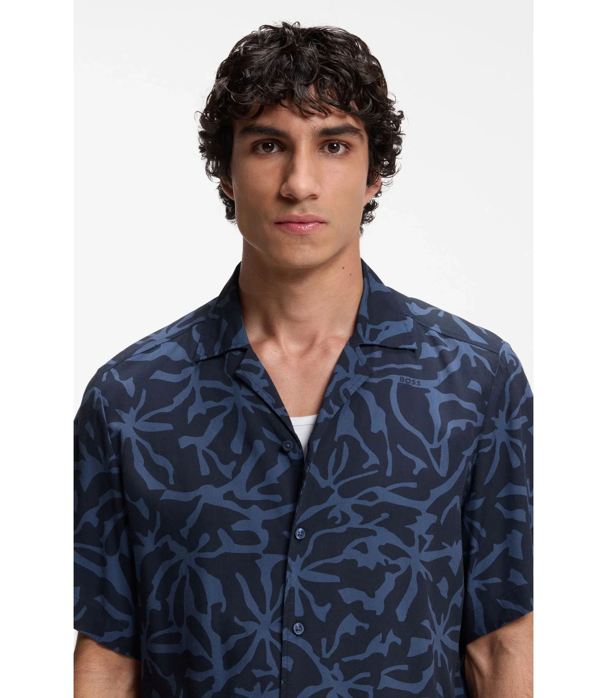 Boss Regular Fit Shirt With Maxi Print Dark Blue