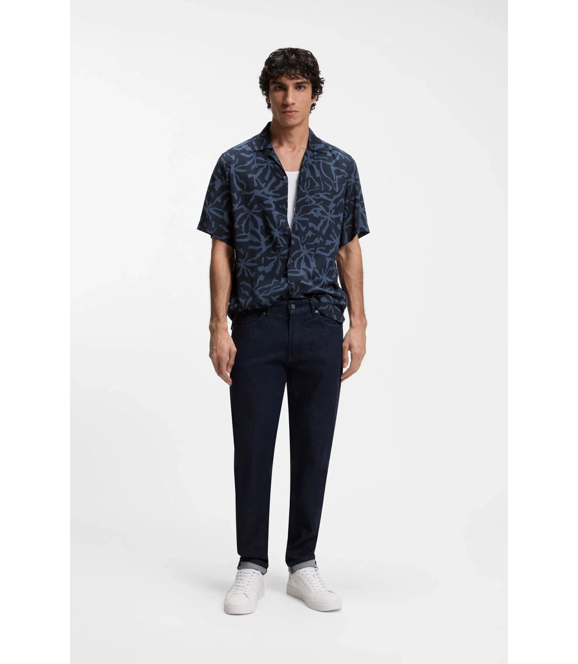 Boss Regular Fit Shirt With Maxi Print Dark Blue