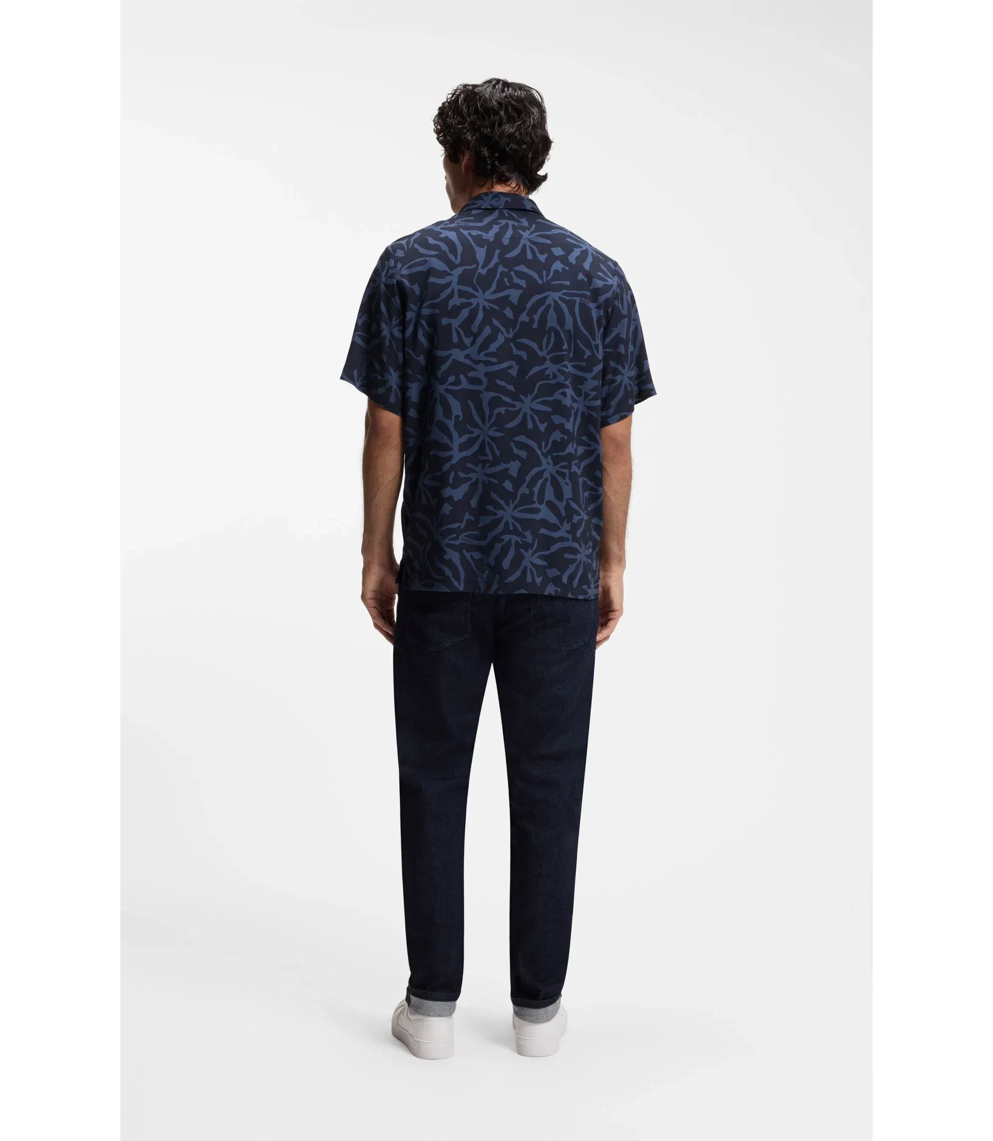 Boss Regular Fit Shirt With Maxi Print Dark Blue