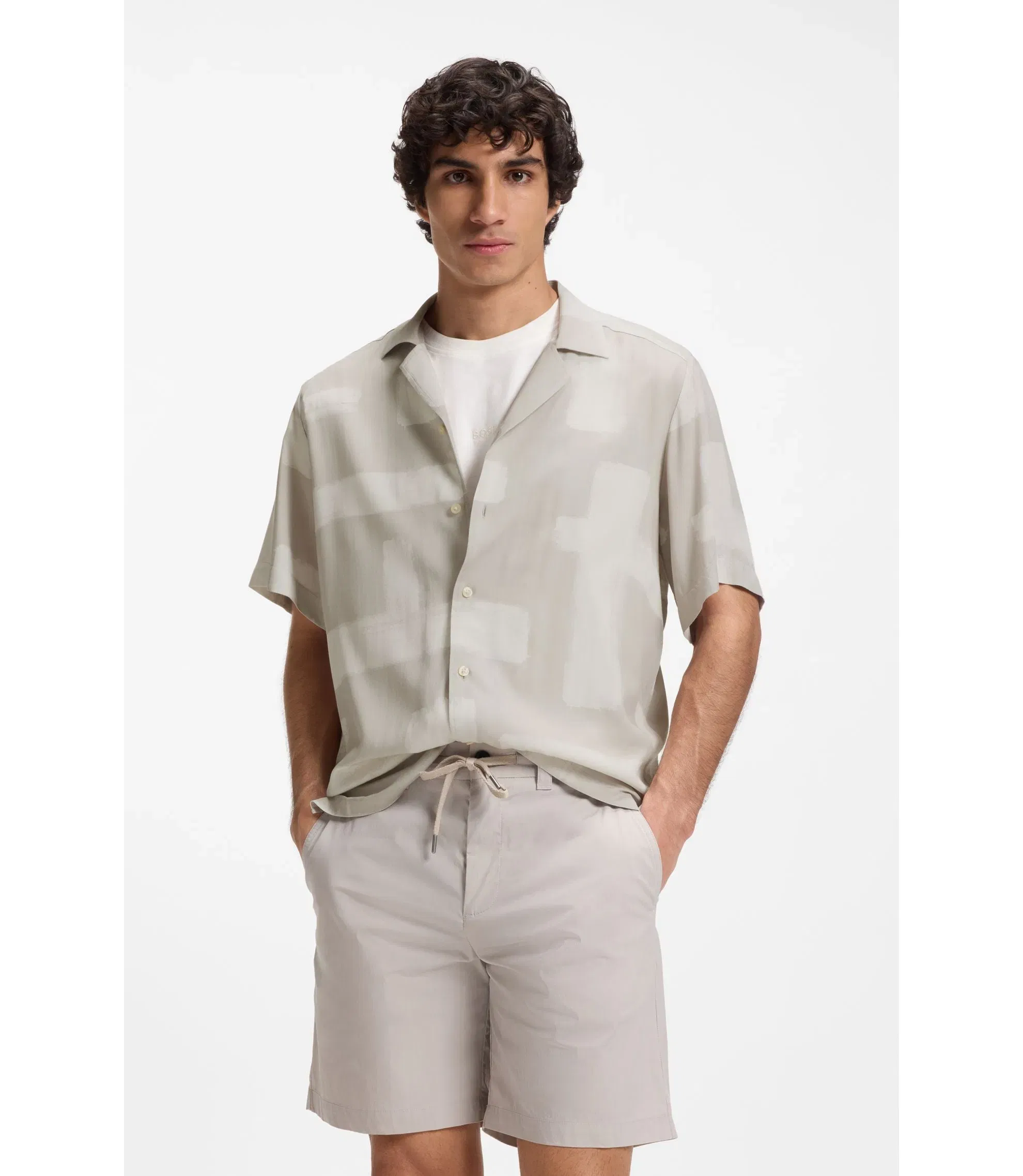 Boss Regular Fit Shirt With Maxi Print Light Grey