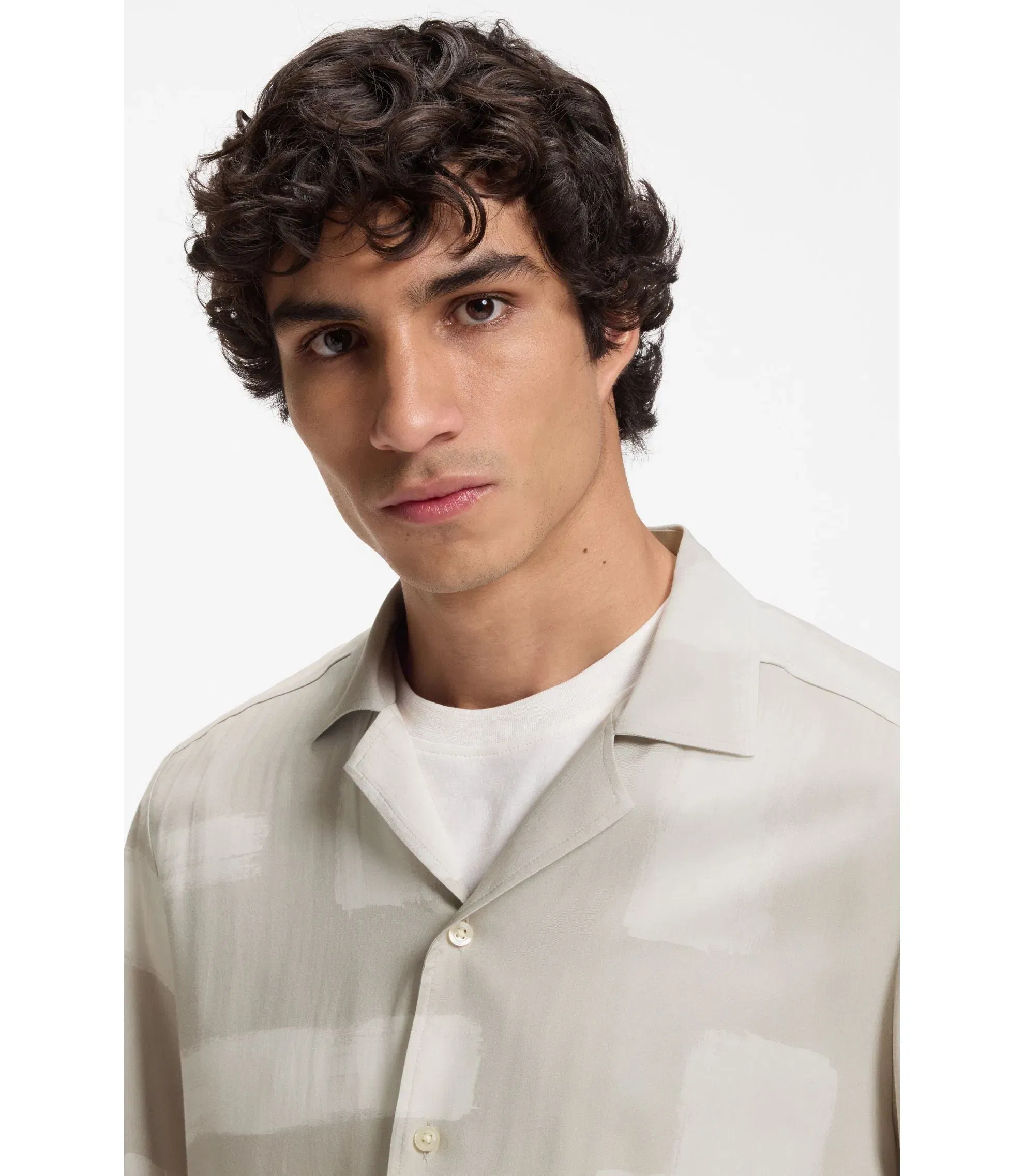 Boss Regular Fit Shirt With Maxi Print Light Grey