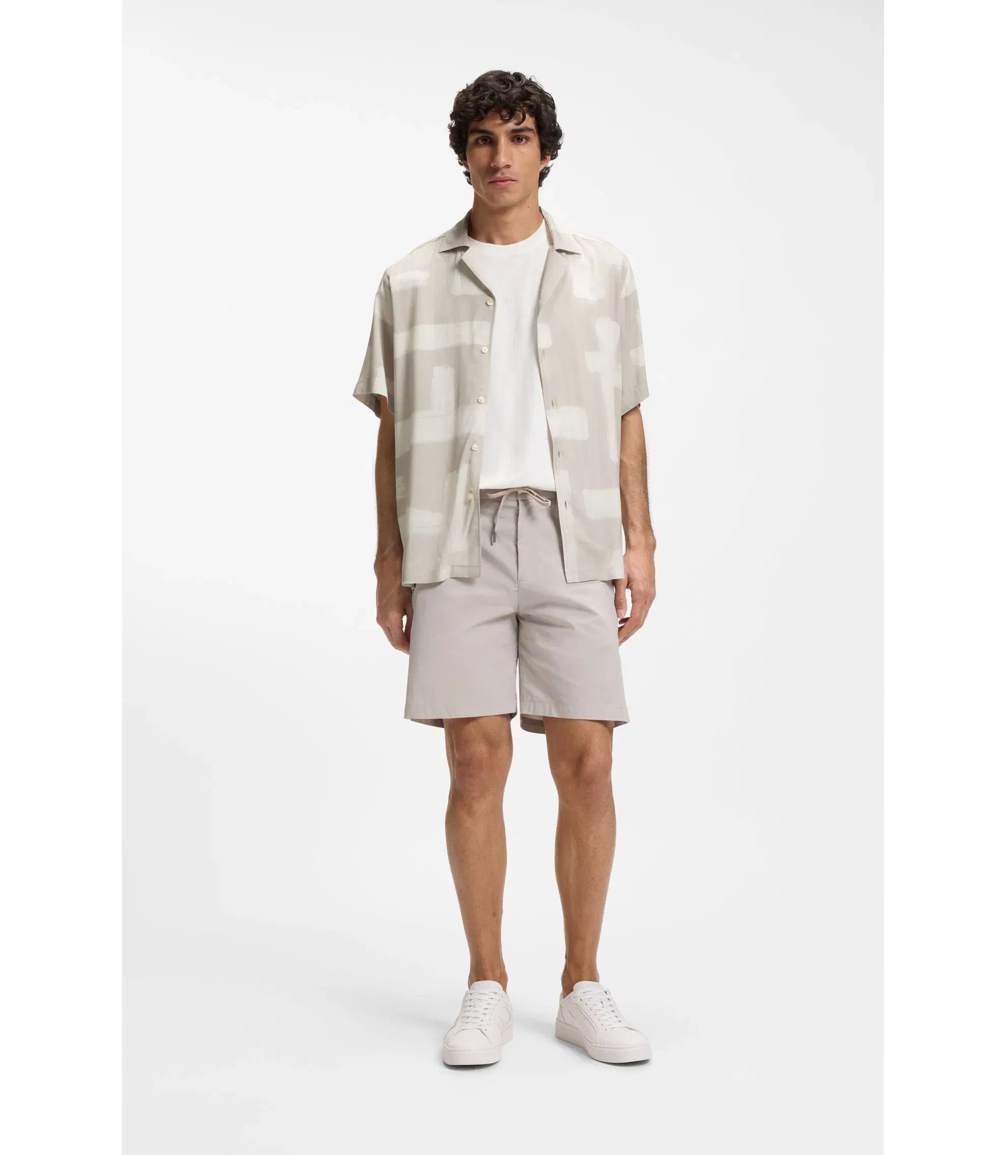Boss Regular Fit Shirt With Maxi Print Light Grey