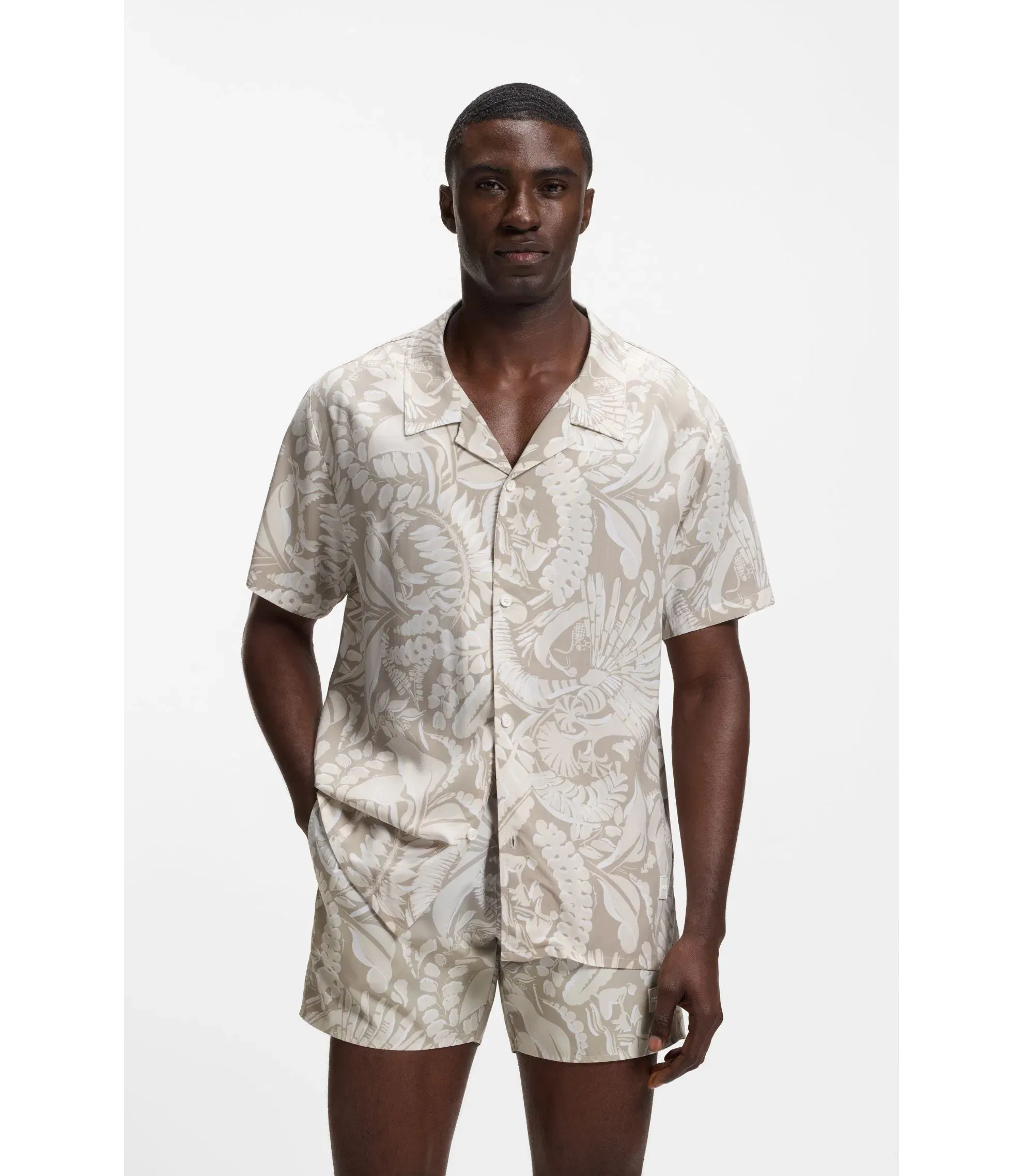 Boss Regular Fit Shirt With All Over Print Light Beige