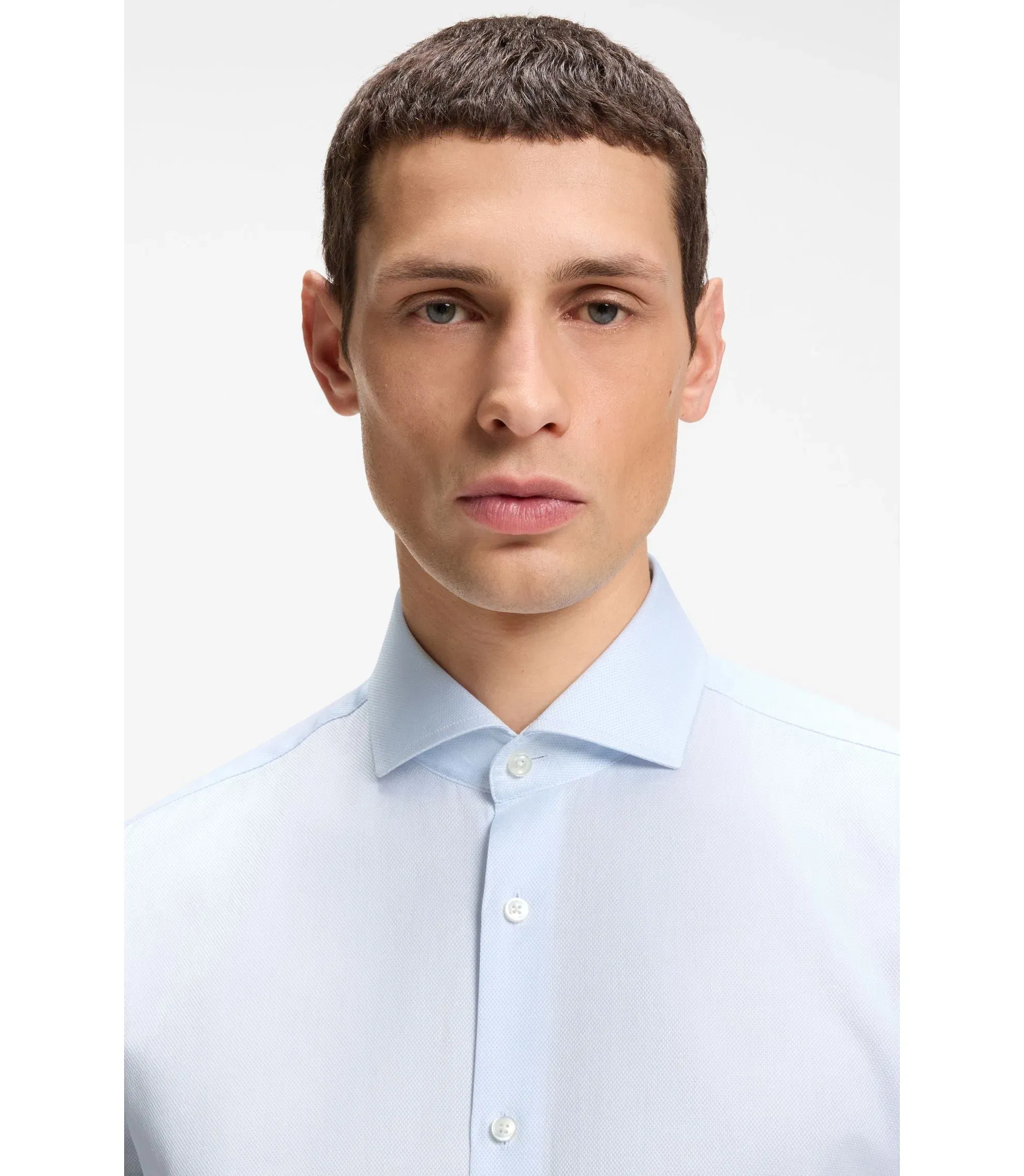 Boss Regular Fit Shirt In Structured Italian Made Cotton Blue