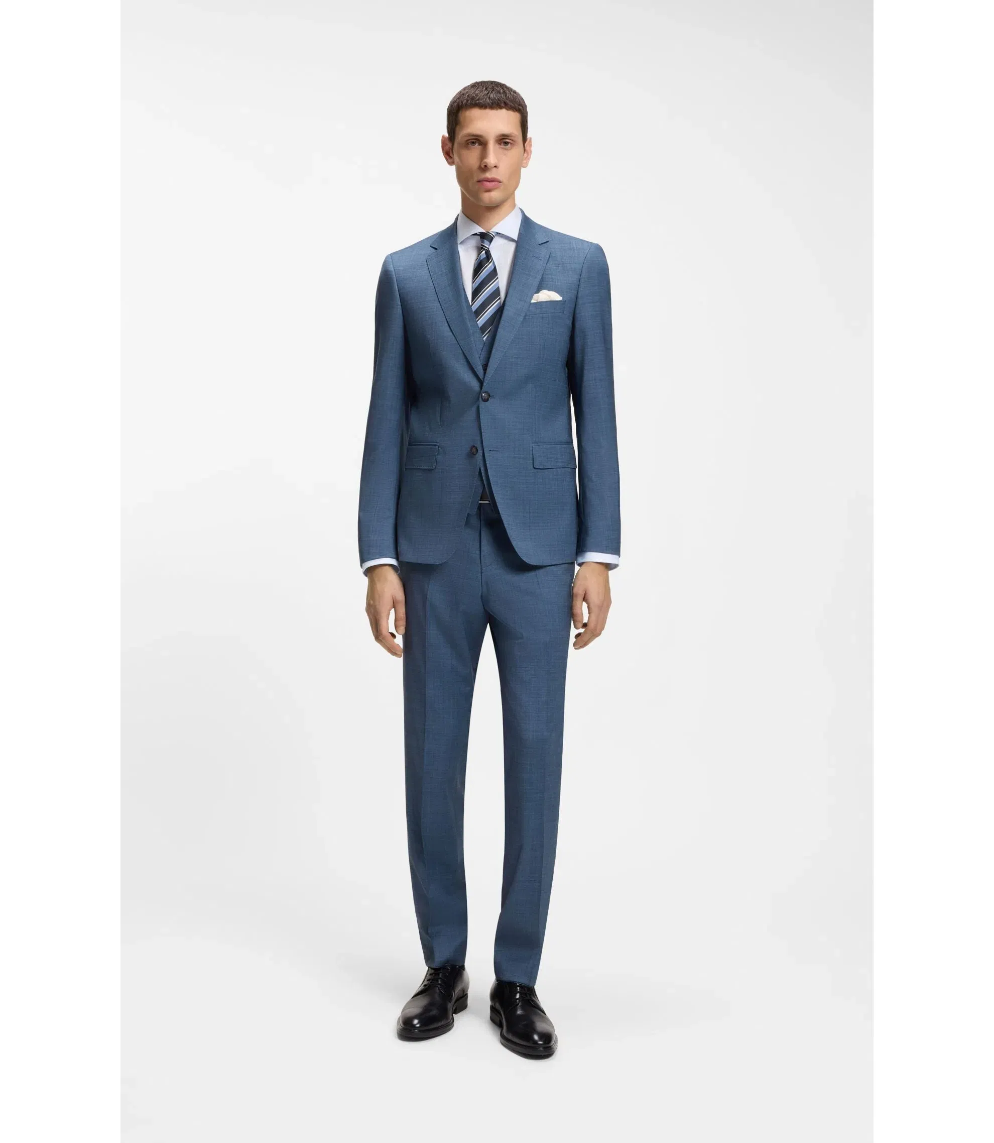 Boss Regular Fit Shirt In Structured Italian Made Cotton Blue