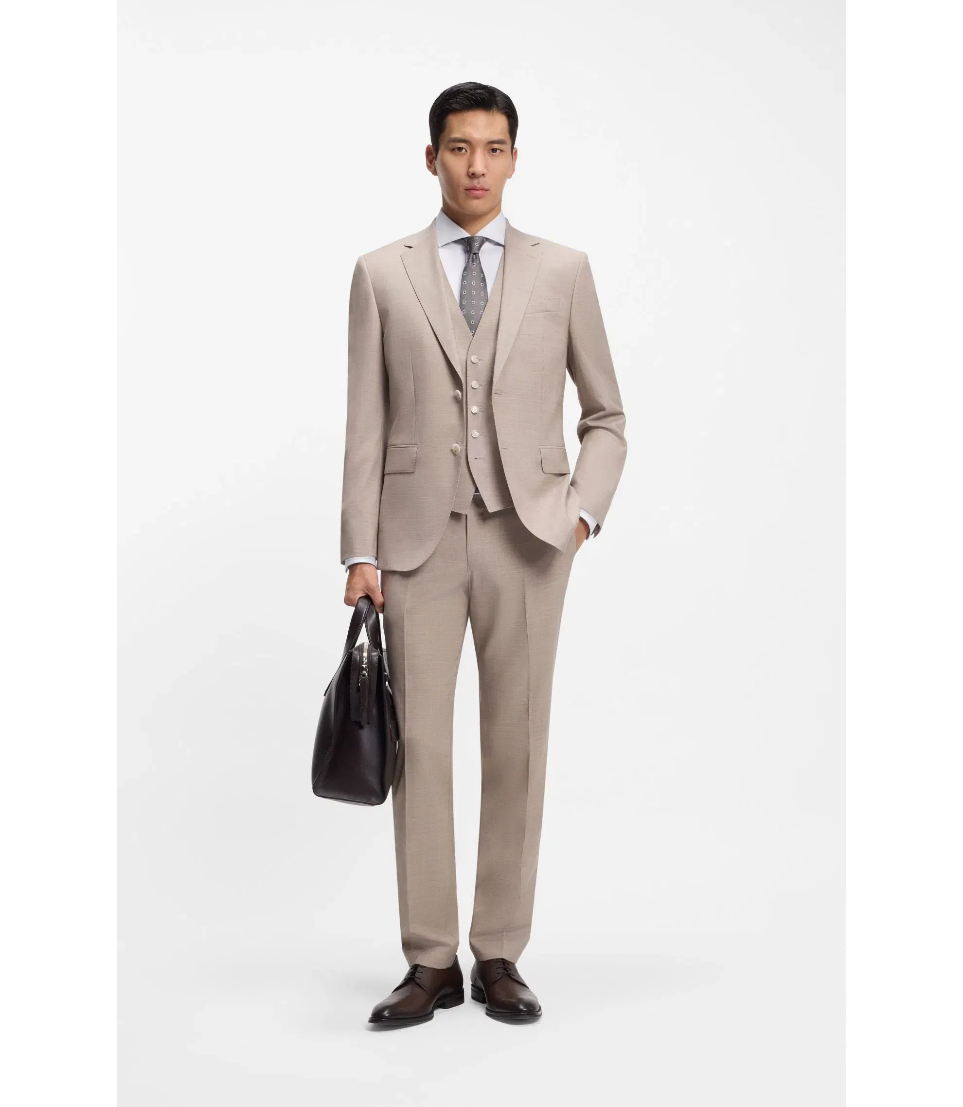 Boss Regular Fit Shirt In Structured Italian Made Cotton Khaki