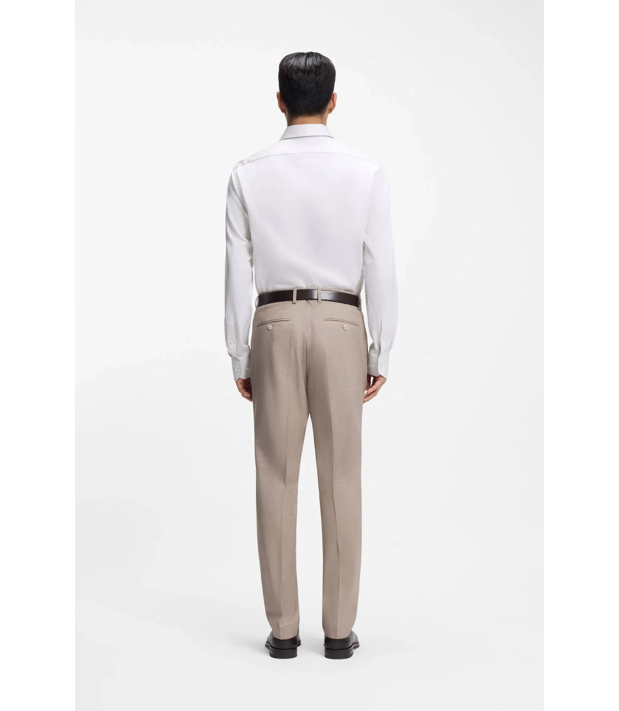 Boss Regular Fit Shirt In Structured Italian Made Cotton Khaki