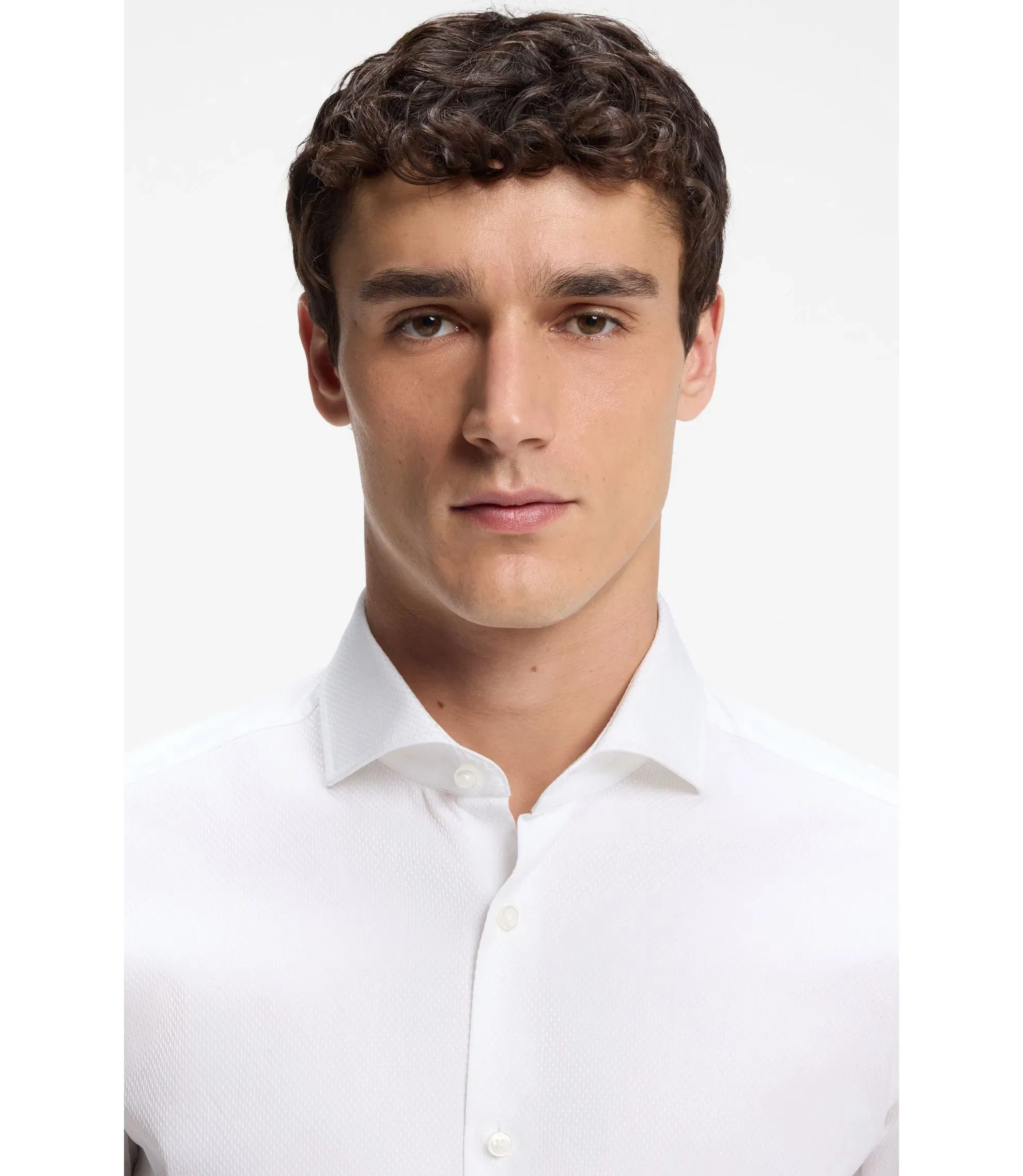 Boss Regular Fit Shirt In Structured Italian Cotton White