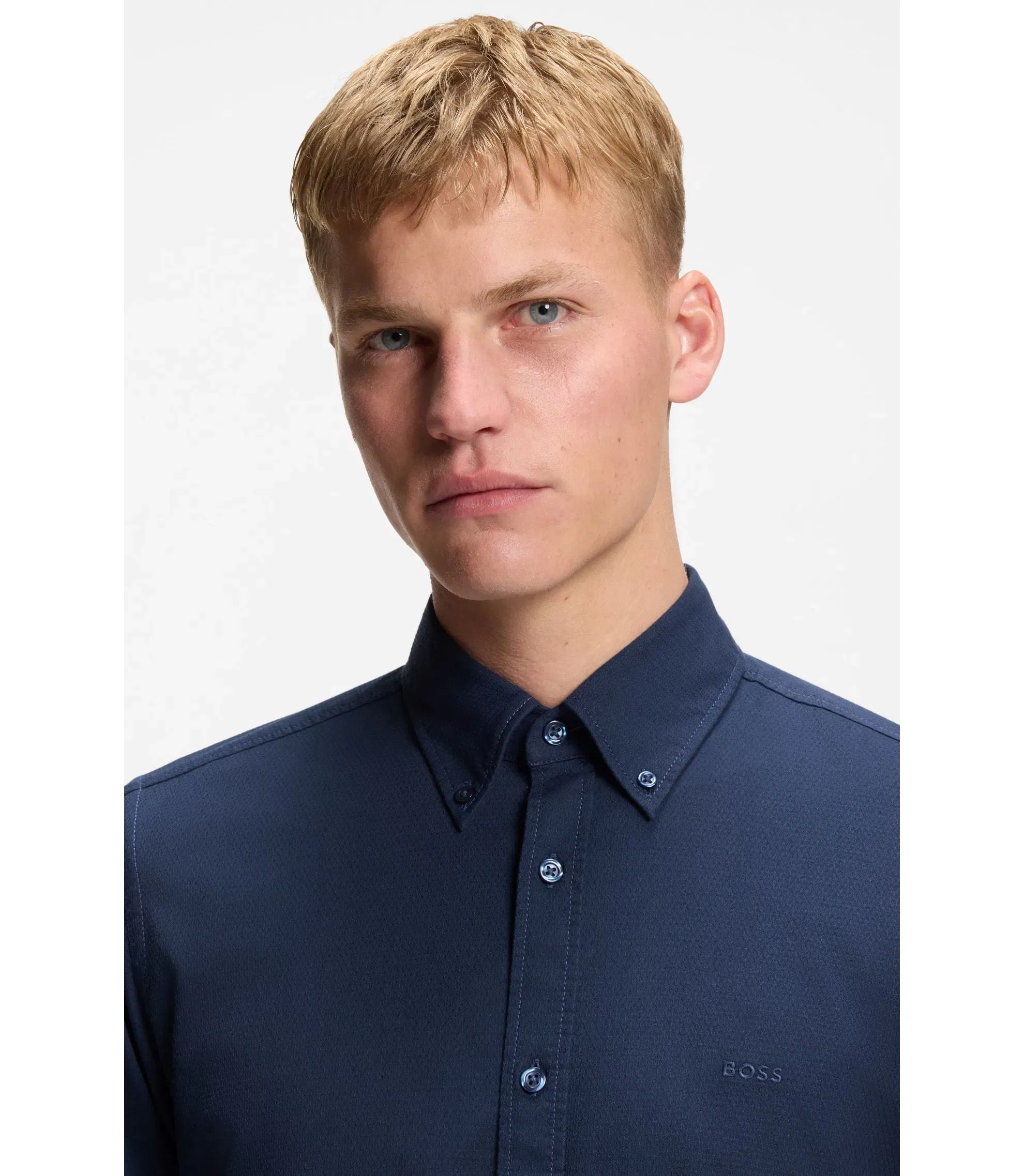 Boss Regular Fit Shirt In Stretch Cotton Dobby Light Blue