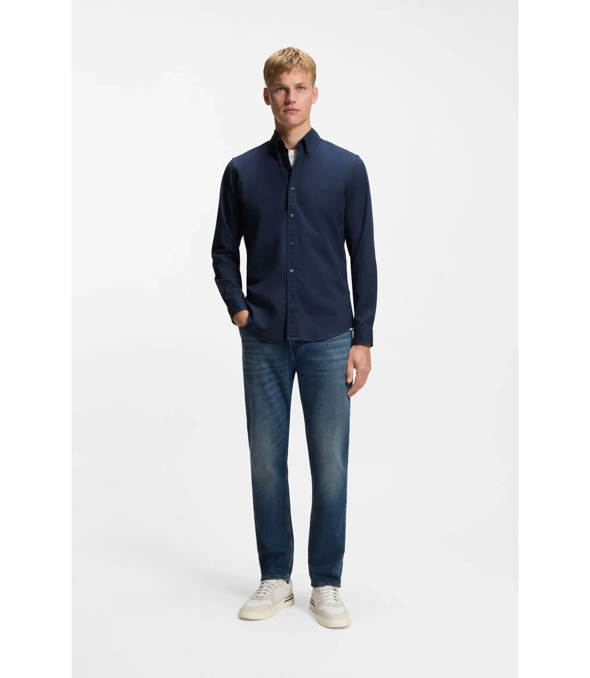 Boss Regular Fit Shirt In Stretch Cotton Dobby Light Blue
