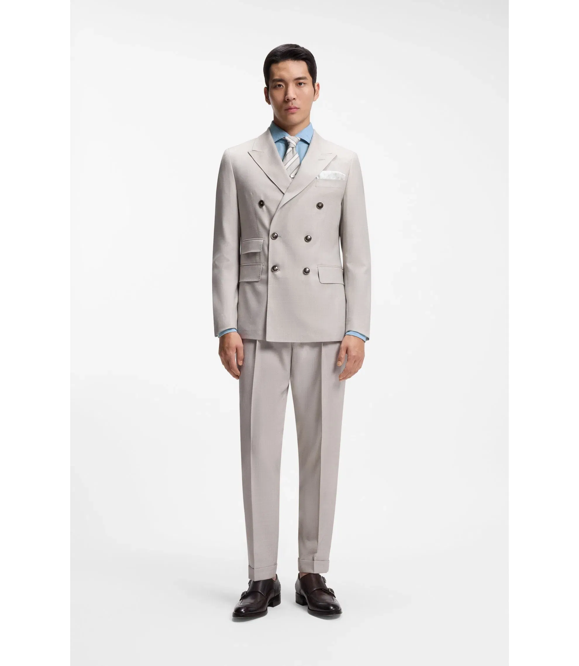 Boss Regular Fit Shirt In Italian Made Linen And Cotton Light Blue