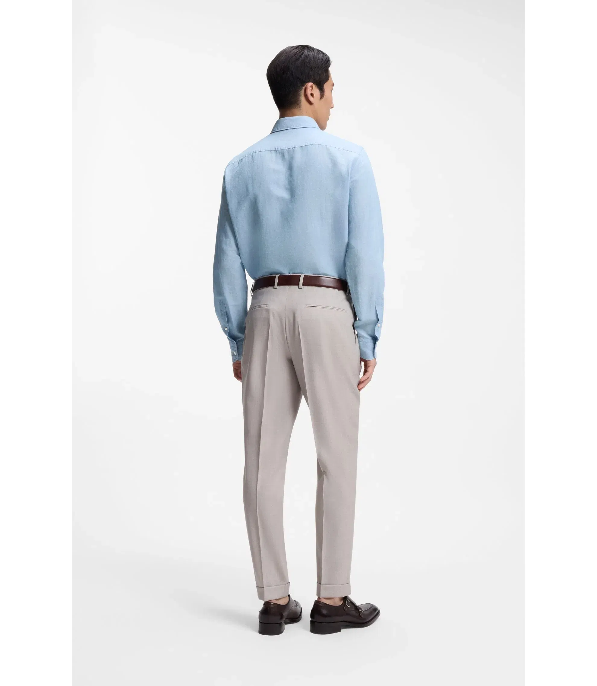 Boss Regular Fit Shirt In Italian Made Linen And Cotton Light Blue