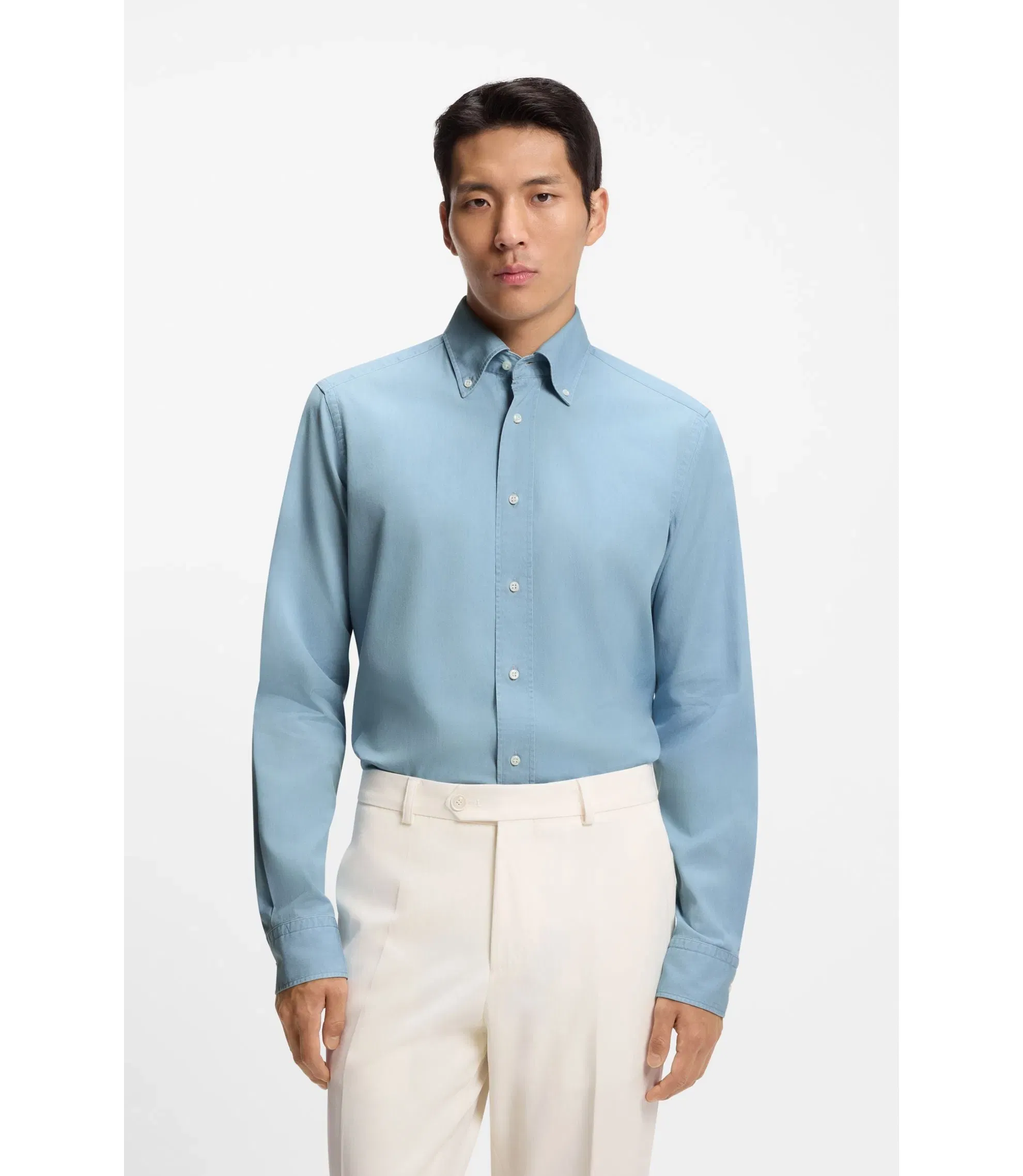 Boss Regular Fit Shirt In Italian Made Denim Light Blue