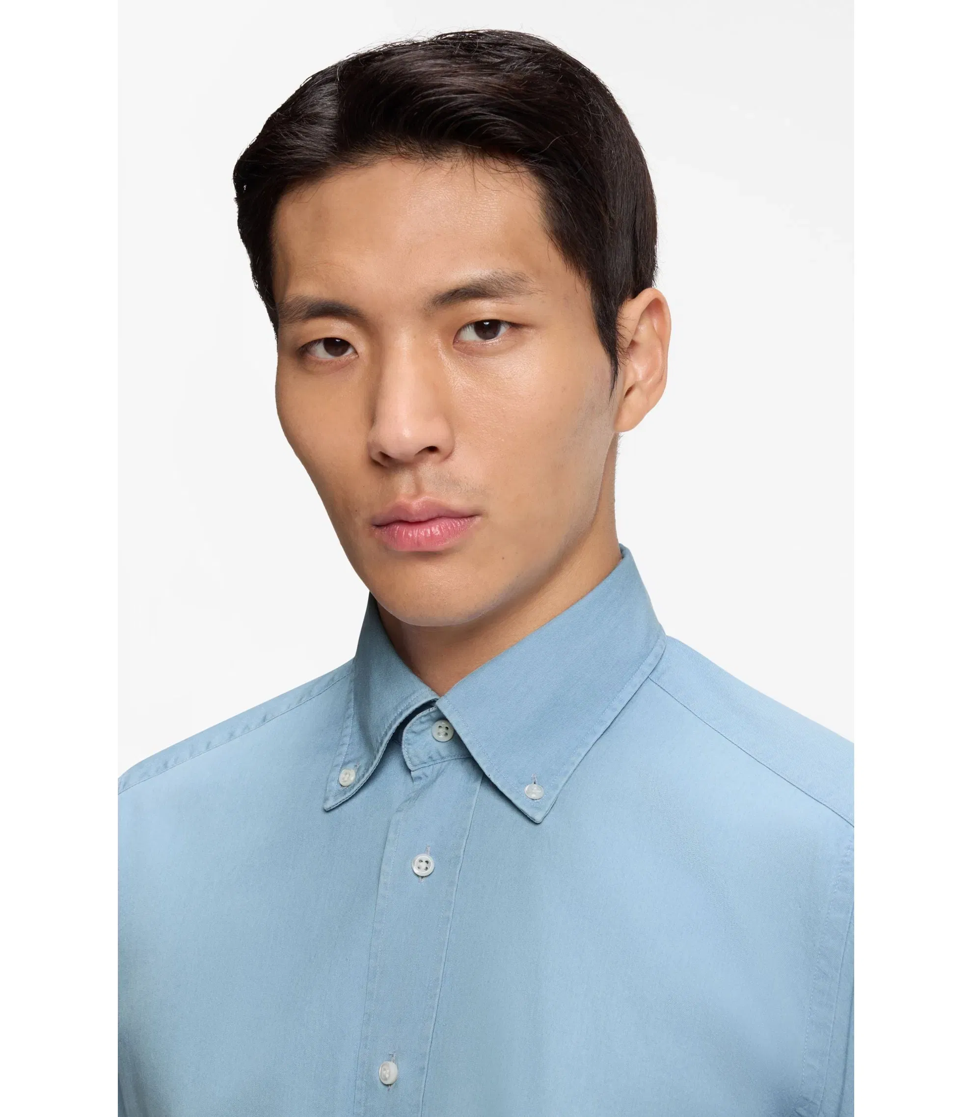 Boss Regular Fit Shirt In Italian Made Denim Light Blue