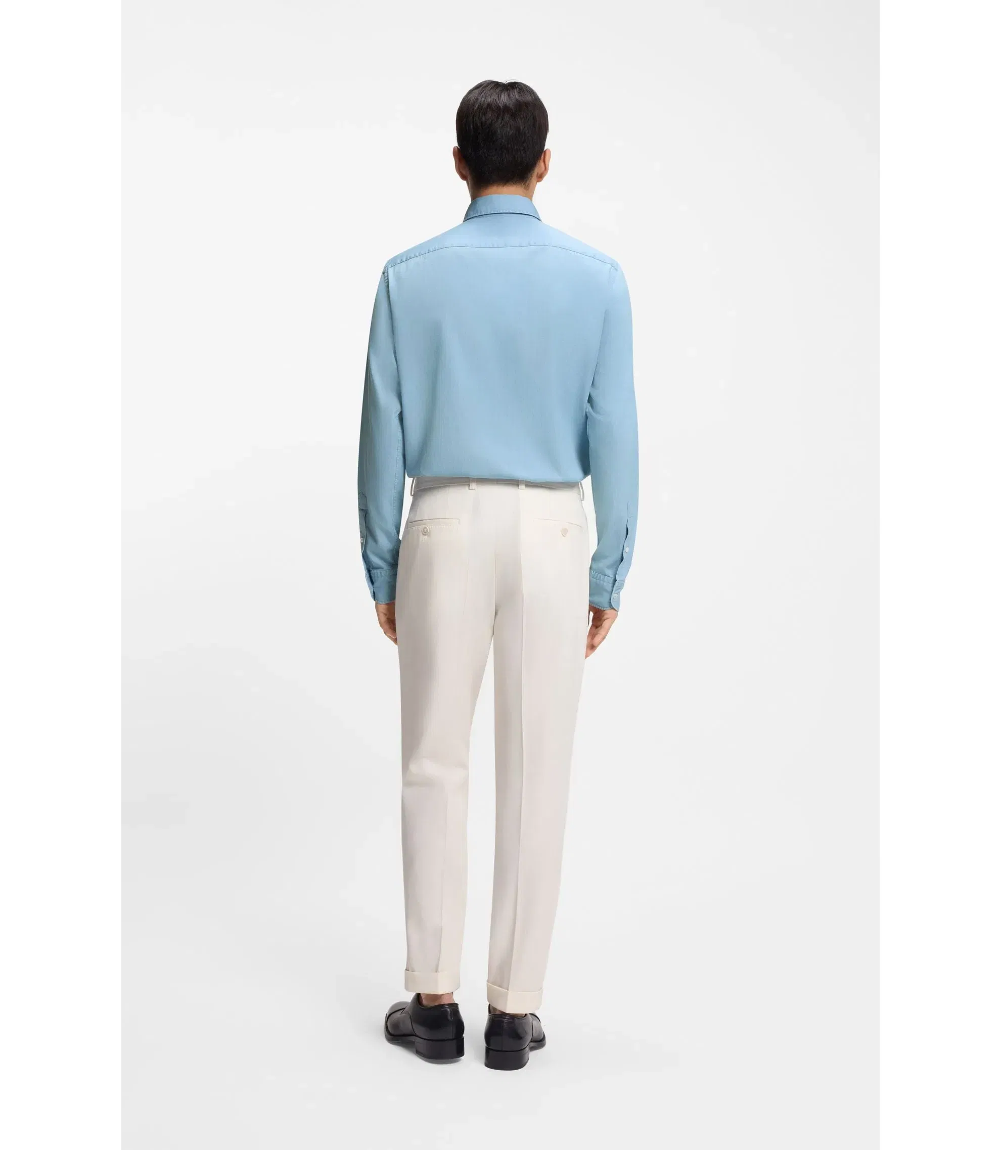 Boss Regular Fit Shirt In Italian Made Denim Light Blue