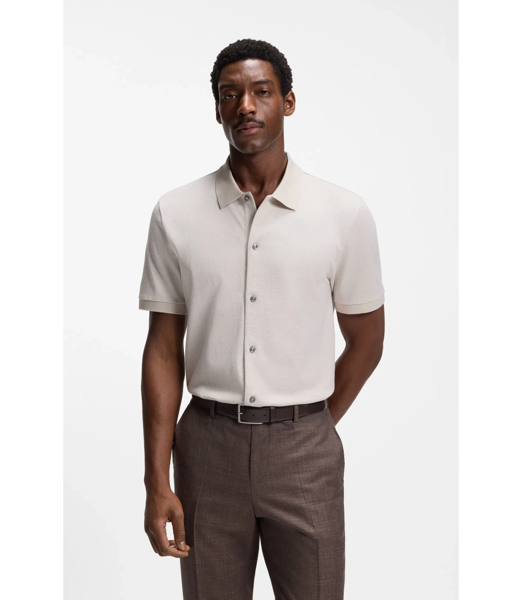 Boss Regular Fit Shirt In Bubble Structure Cotton Light Beige